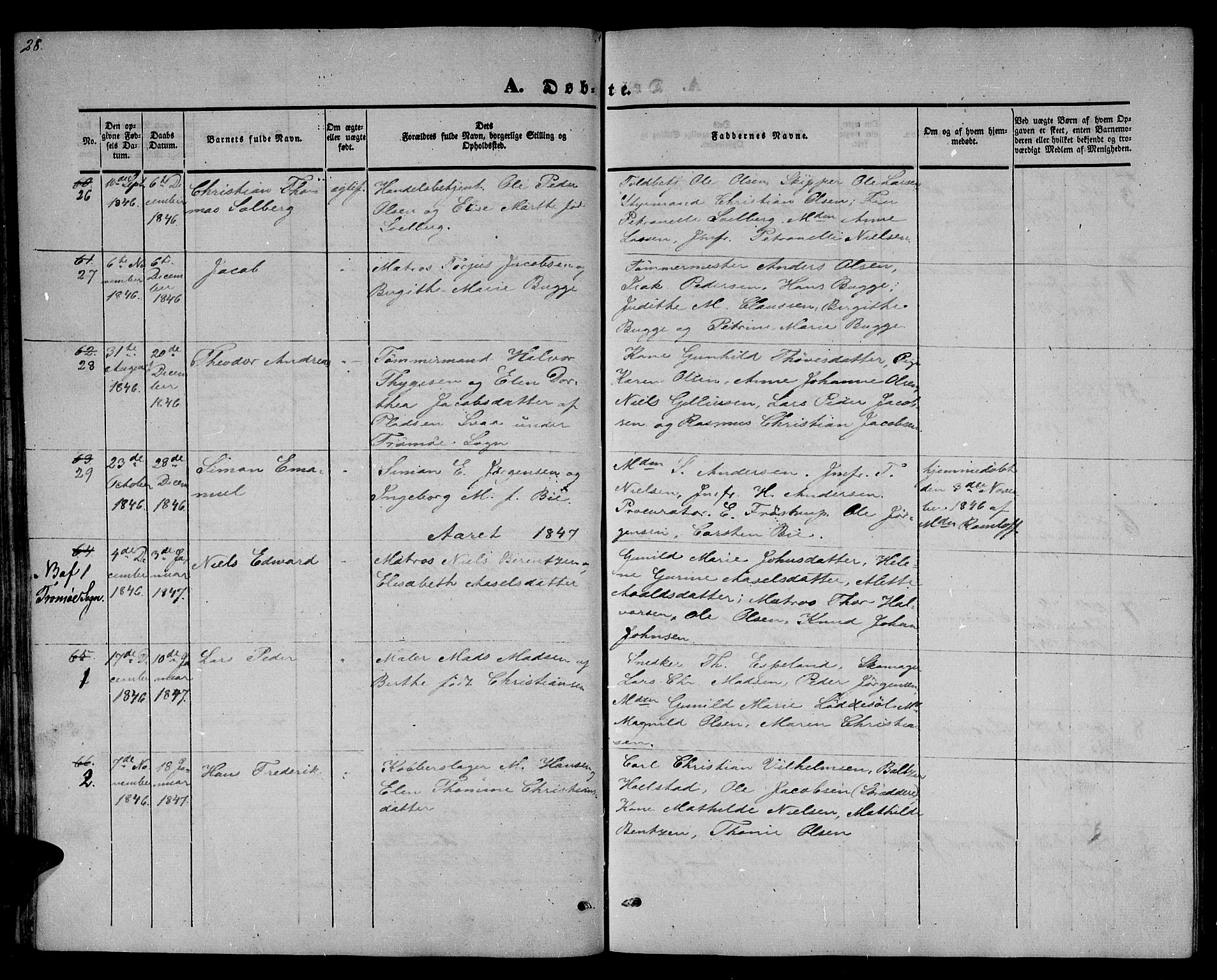 Arendal sokneprestkontor, Trefoldighet, SAK/1111-0040/F/Fb/L0002: Parish register (copy) no. B 2, 1838-1860, p. 28