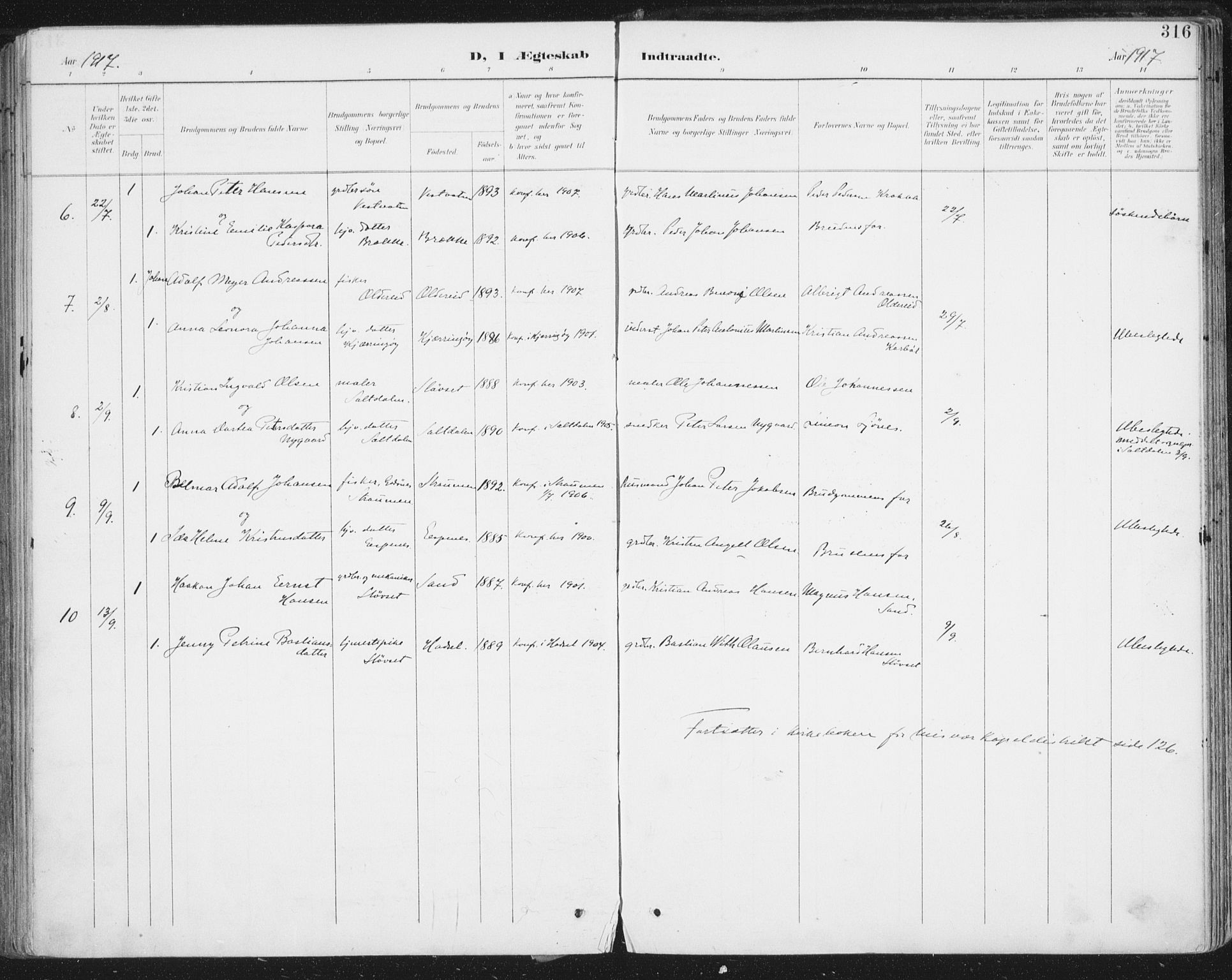 Ministerialprotokoller, klokkerbøker og fødselsregistre - Nordland, AV/SAT-A-1459/852/L0741: Parish register (official) no. 852A11, 1894-1917, p. 316