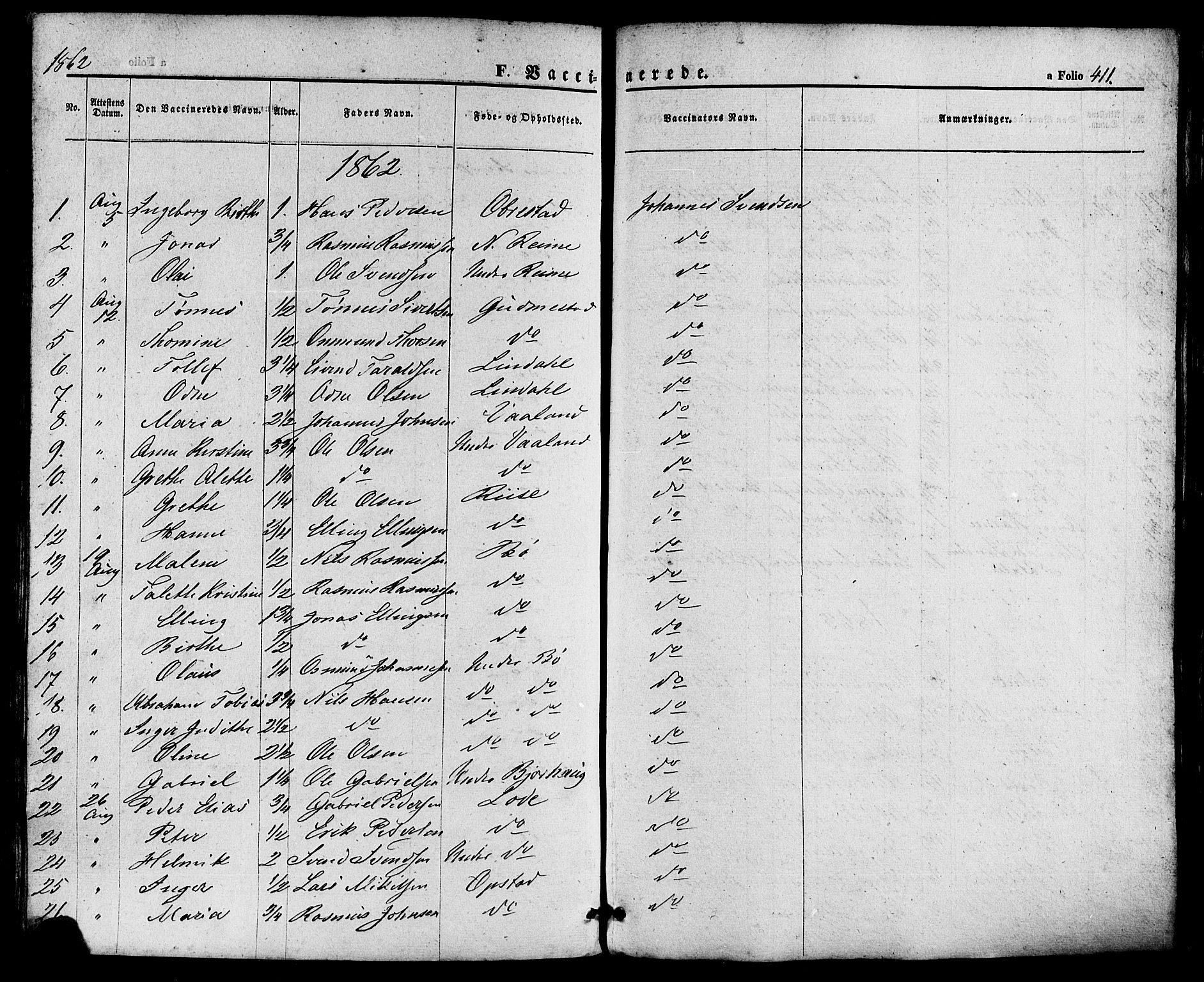 Hå sokneprestkontor, AV/SAST-A-101801/001/30BA/L0008: Parish register (official) no. A 7, 1853-1878, p. 411