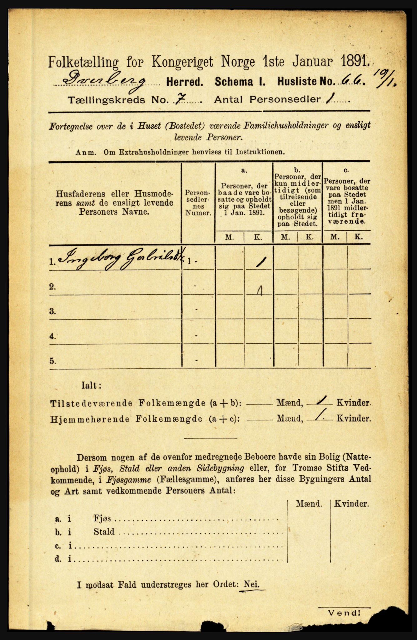 RA, 1891 census for 1872 Dverberg, 1891, p. 2570