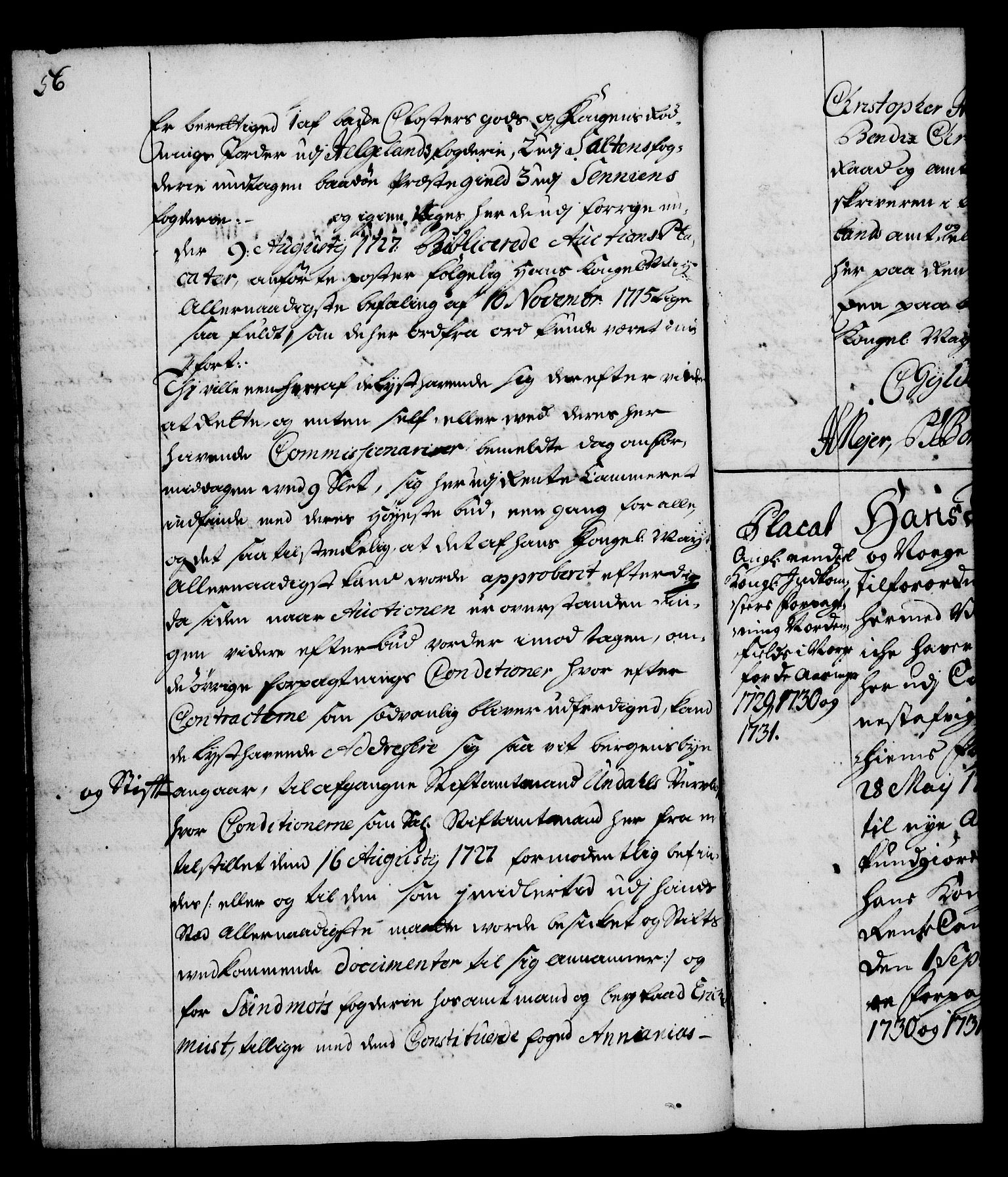 Rentekammeret, Kammerkanselliet, RA/EA-3111/G/Gg/Gga/L0003: Norsk ekspedisjonsprotokoll med register (merket RK 53.3), 1727-1734, p. 56