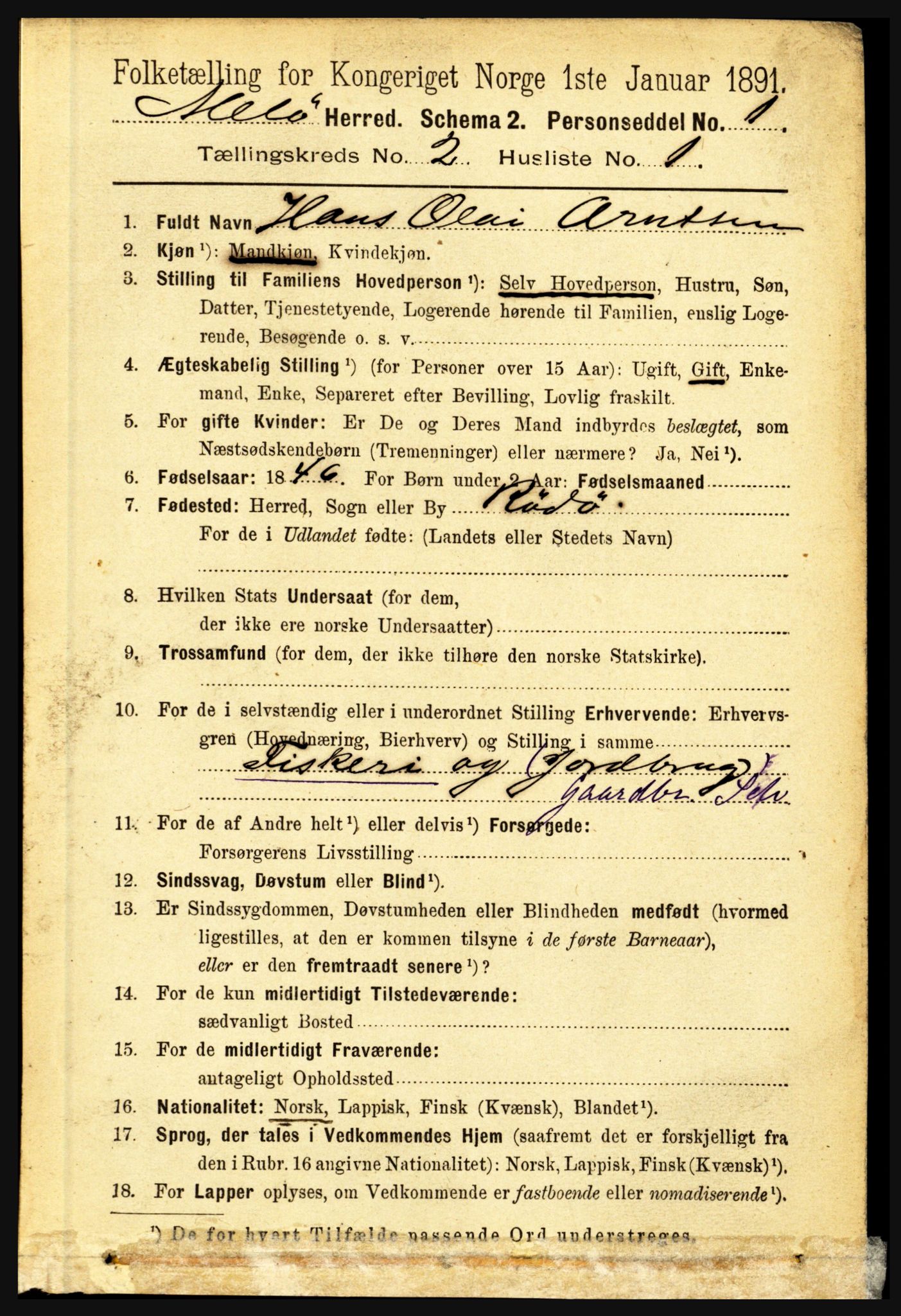 RA, 1891 census for 1837 Meløy, 1891, p. 612