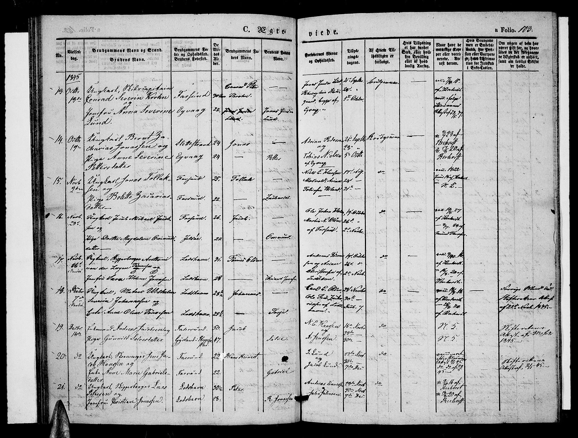 Farsund sokneprestkontor, SAK/1111-0009/F/Fa/L0003: Parish register (official) no. A 3, 1836-1846, p. 103
