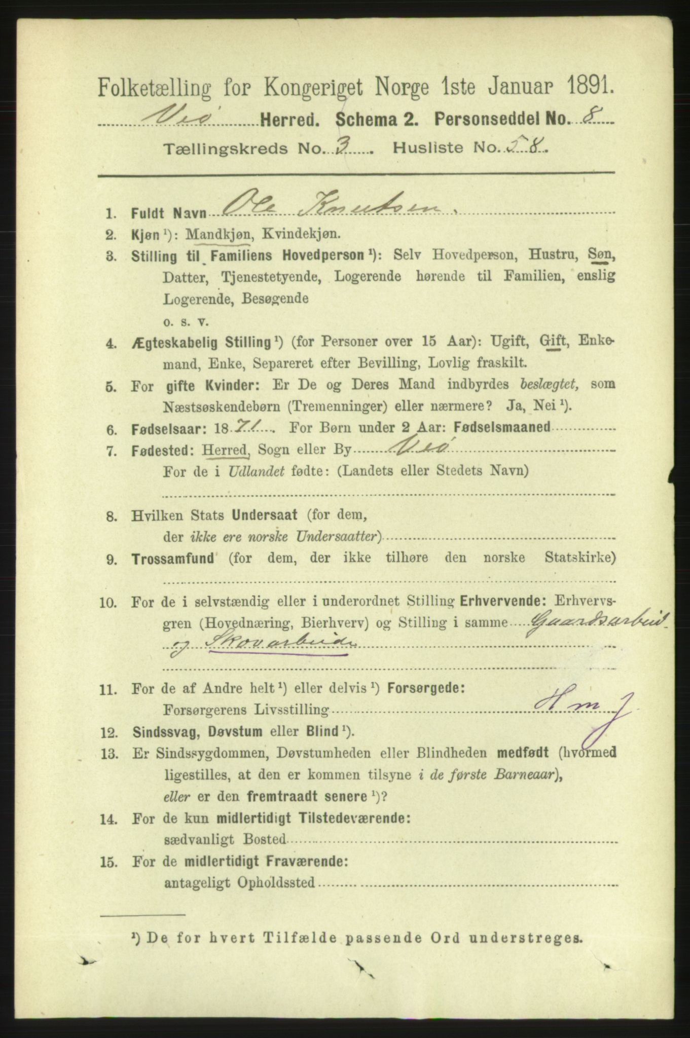 RA, 1891 census for 1541 Veøy, 1891, p. 1732