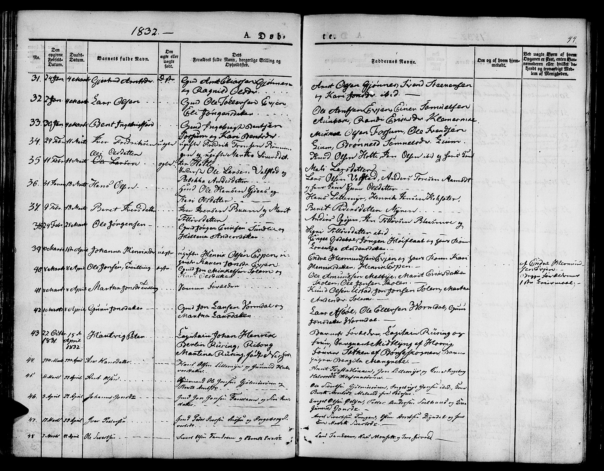 Ministerialprotokoller, klokkerbøker og fødselsregistre - Sør-Trøndelag, SAT/A-1456/668/L0804: Parish register (official) no. 668A04, 1826-1839, p. 44