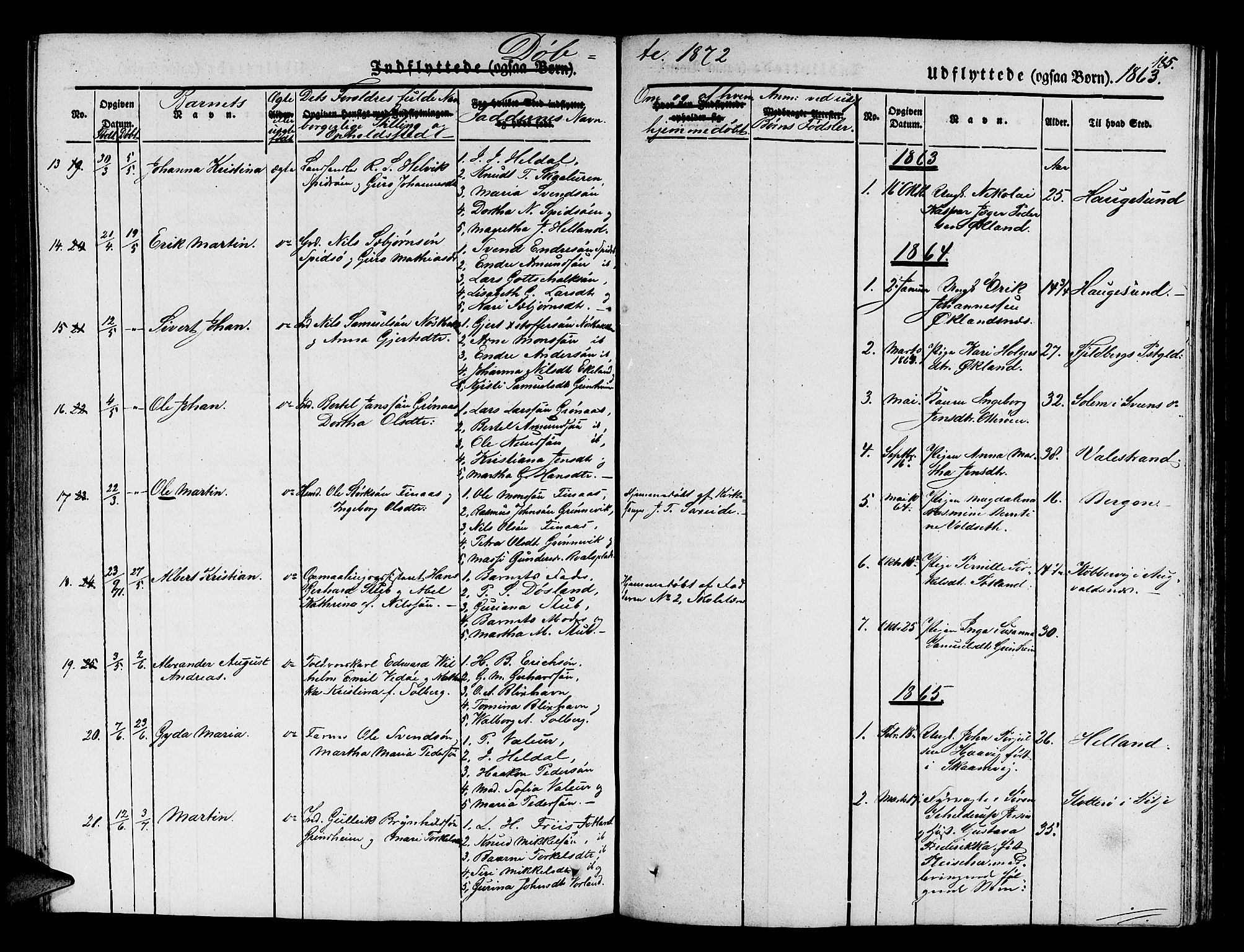 Finnås sokneprestembete, SAB/A-99925/H/Ha/Hab/Haba/L0001: Parish register (copy) no. A 1, 1851-1873, p. 185