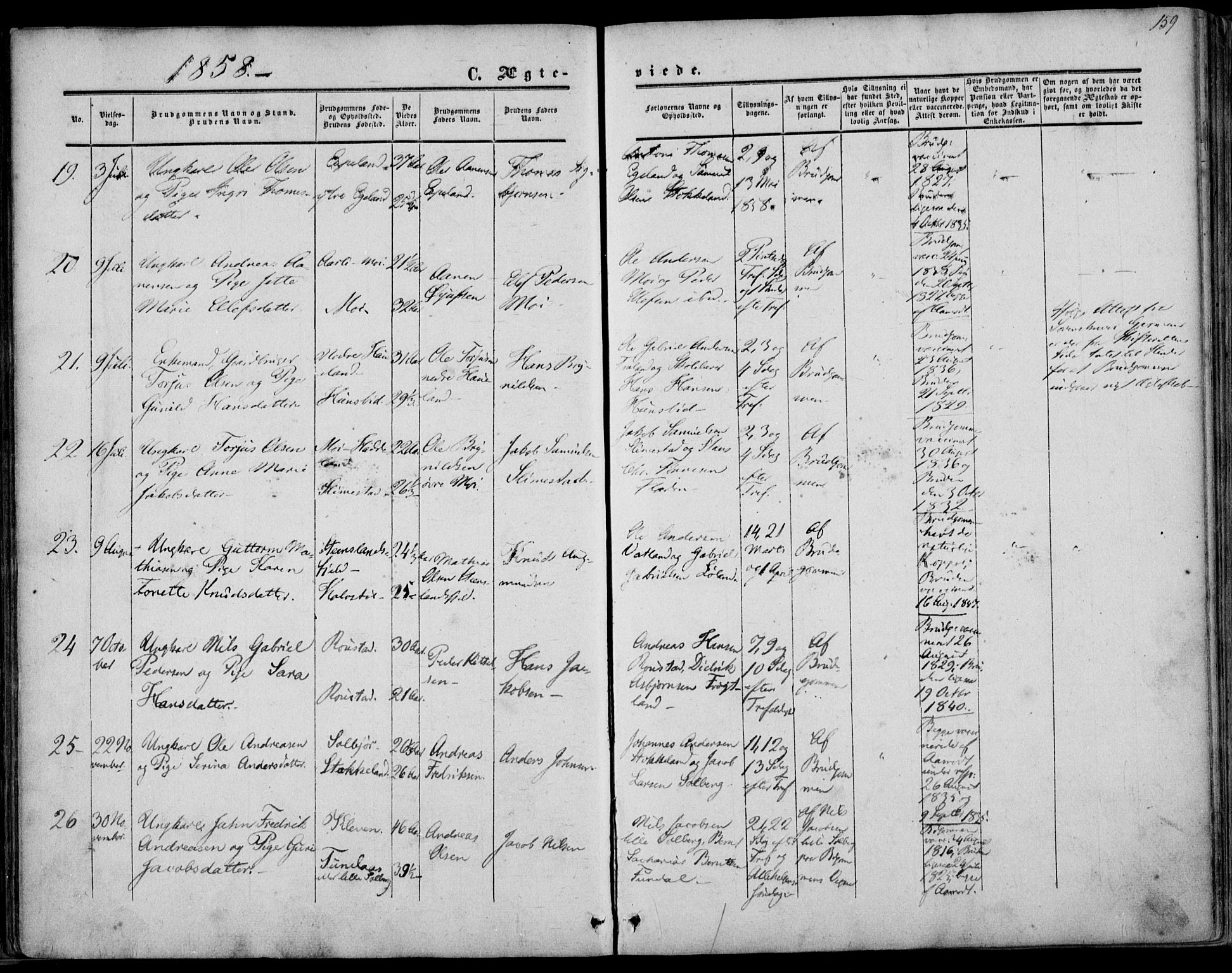 Kvinesdal sokneprestkontor, AV/SAK-1111-0026/F/Fa/Fab/L0006: Parish register (official) no. A 6, 1857-1869, p. 159