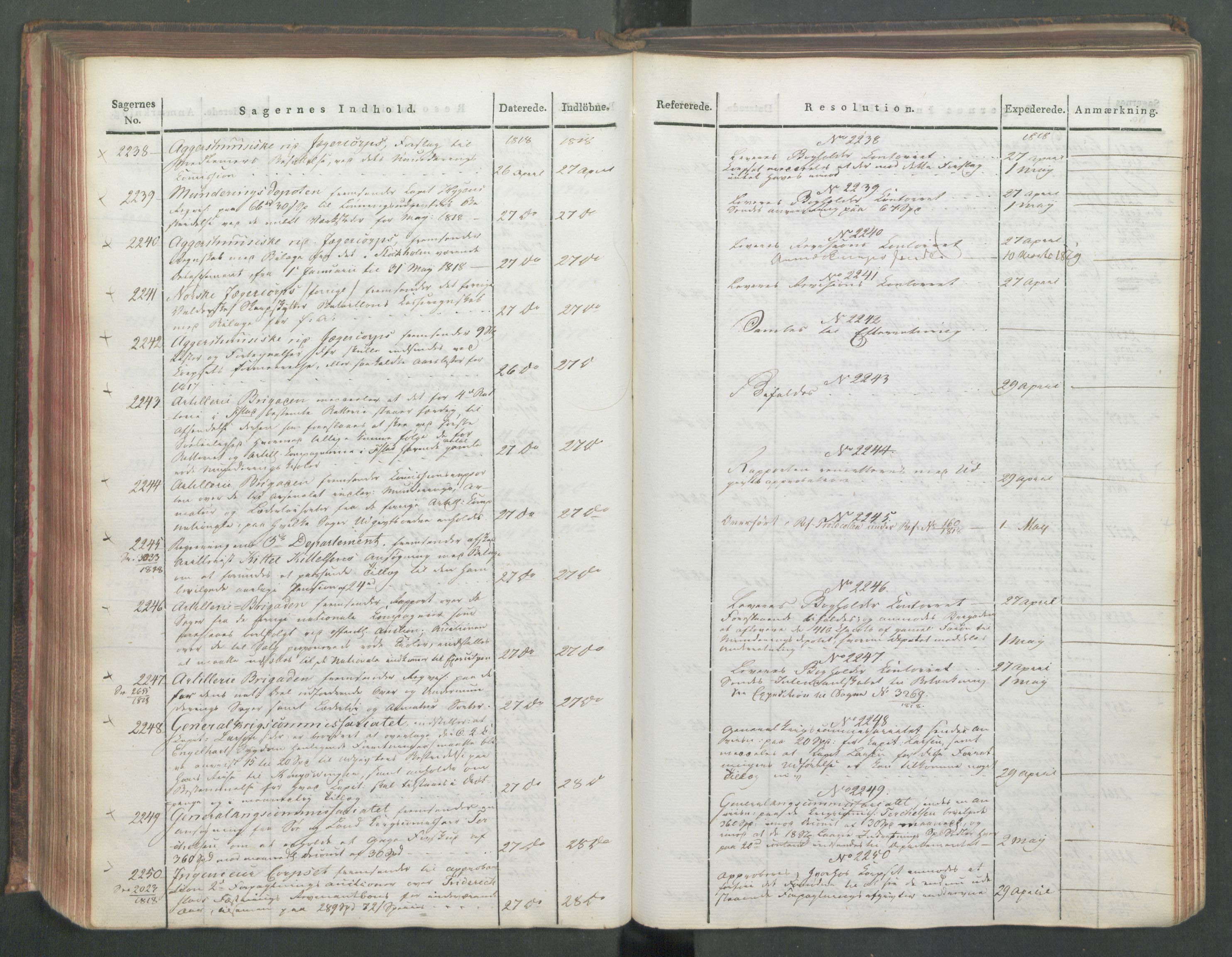 Armédepartementet, AV/RA-RAFA-3493/C/Ca/L0015: 6. Departements Journal, 1818