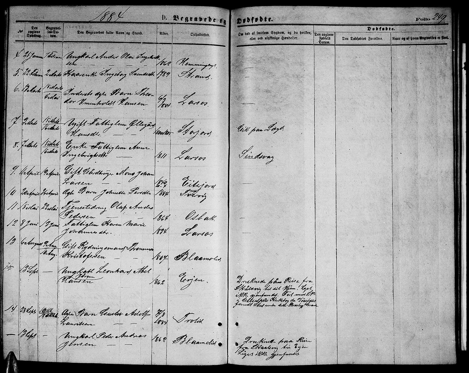 Ministerialprotokoller, klokkerbøker og fødselsregistre - Nordland, AV/SAT-A-1459/846/L0653: Parish register (copy) no. 846C03, 1872-1887, p. 249