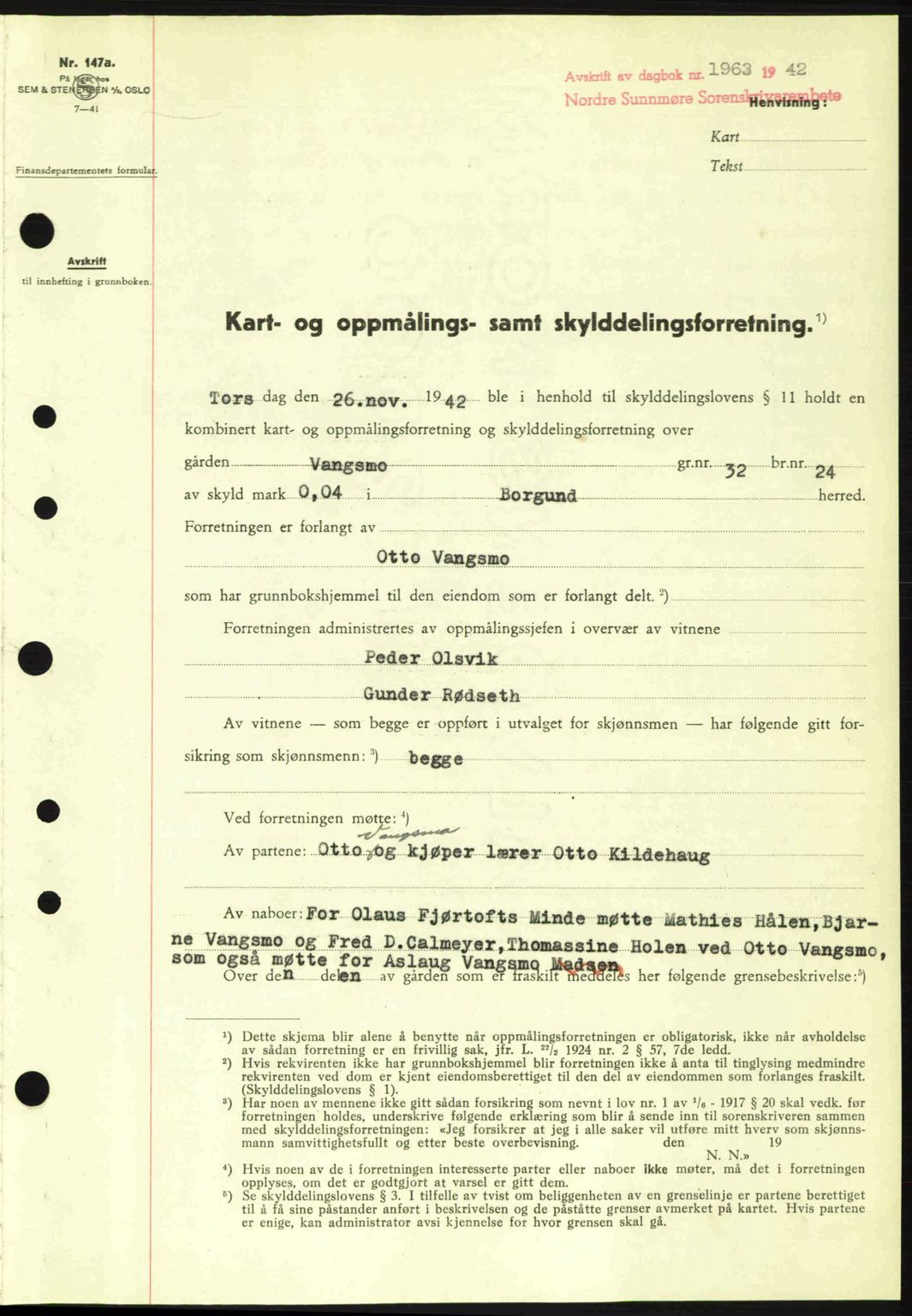 Nordre Sunnmøre sorenskriveri, AV/SAT-A-0006/1/2/2C/2Ca: Mortgage book no. A15, 1942-1943, Diary no: : 1963/1942