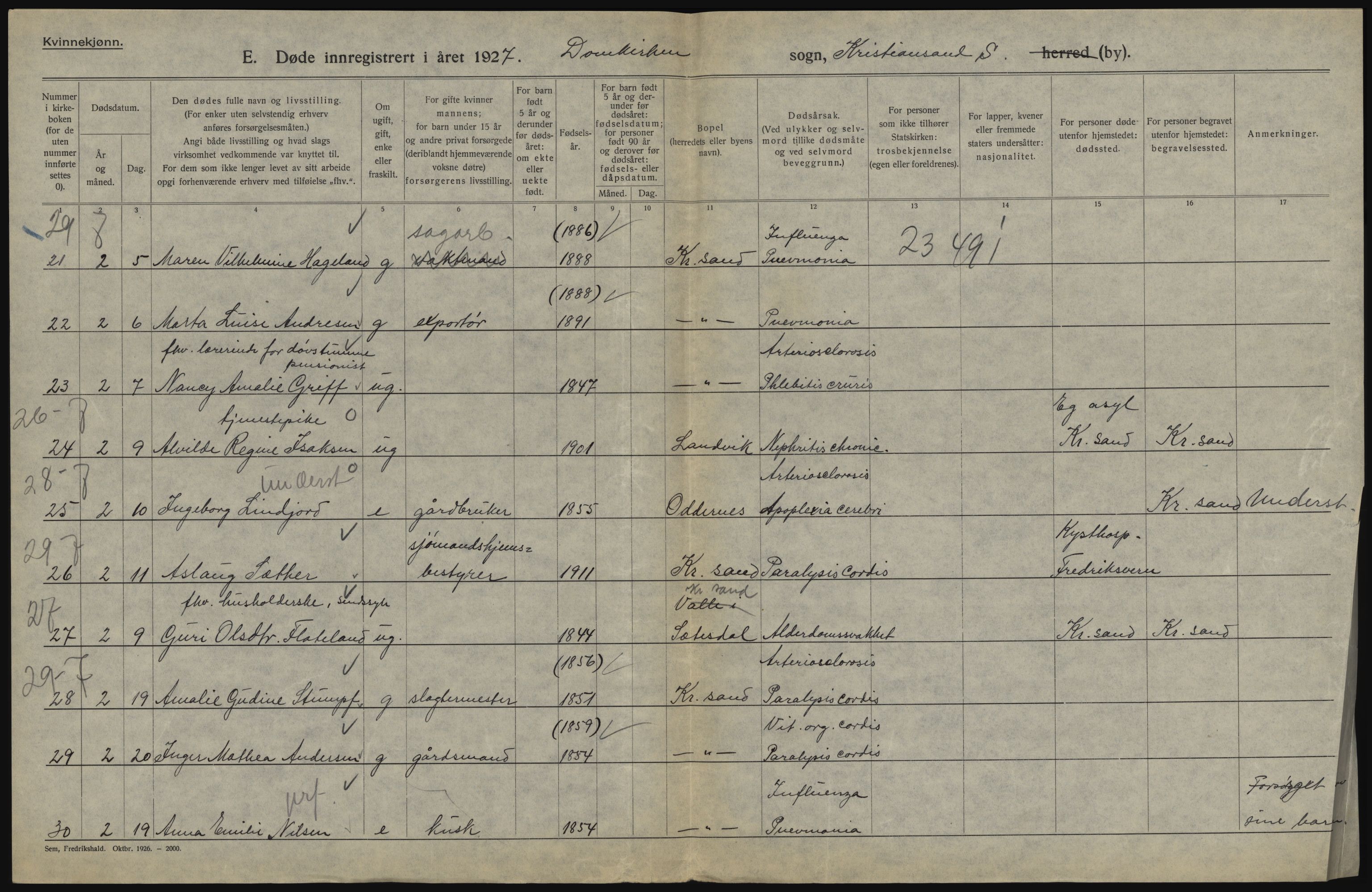 Statistisk sentralbyrå, Sosiodemografiske emner, Befolkning, AV/RA-S-2228/D/Df/Dfc/Dfcg/L0022: Vest-Agder fylke: Levendefødte menn og kvinner, gifte, døde, dødfødte. bygder og byer., 1927, p. 570