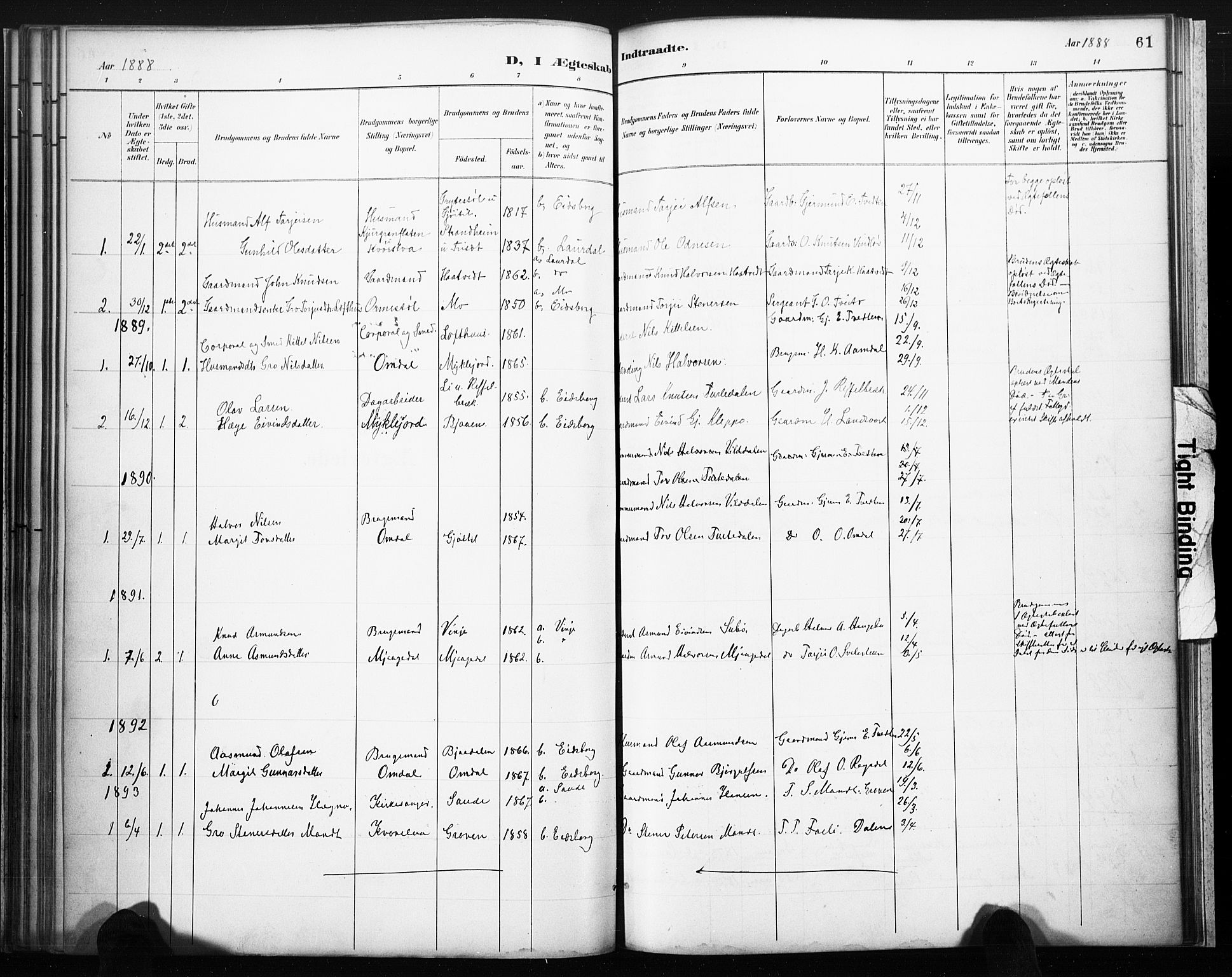 Lårdal kirkebøker, SAKO/A-284/F/Fb/L0002: Parish register (official) no. II 2, 1887-1918, p. 61