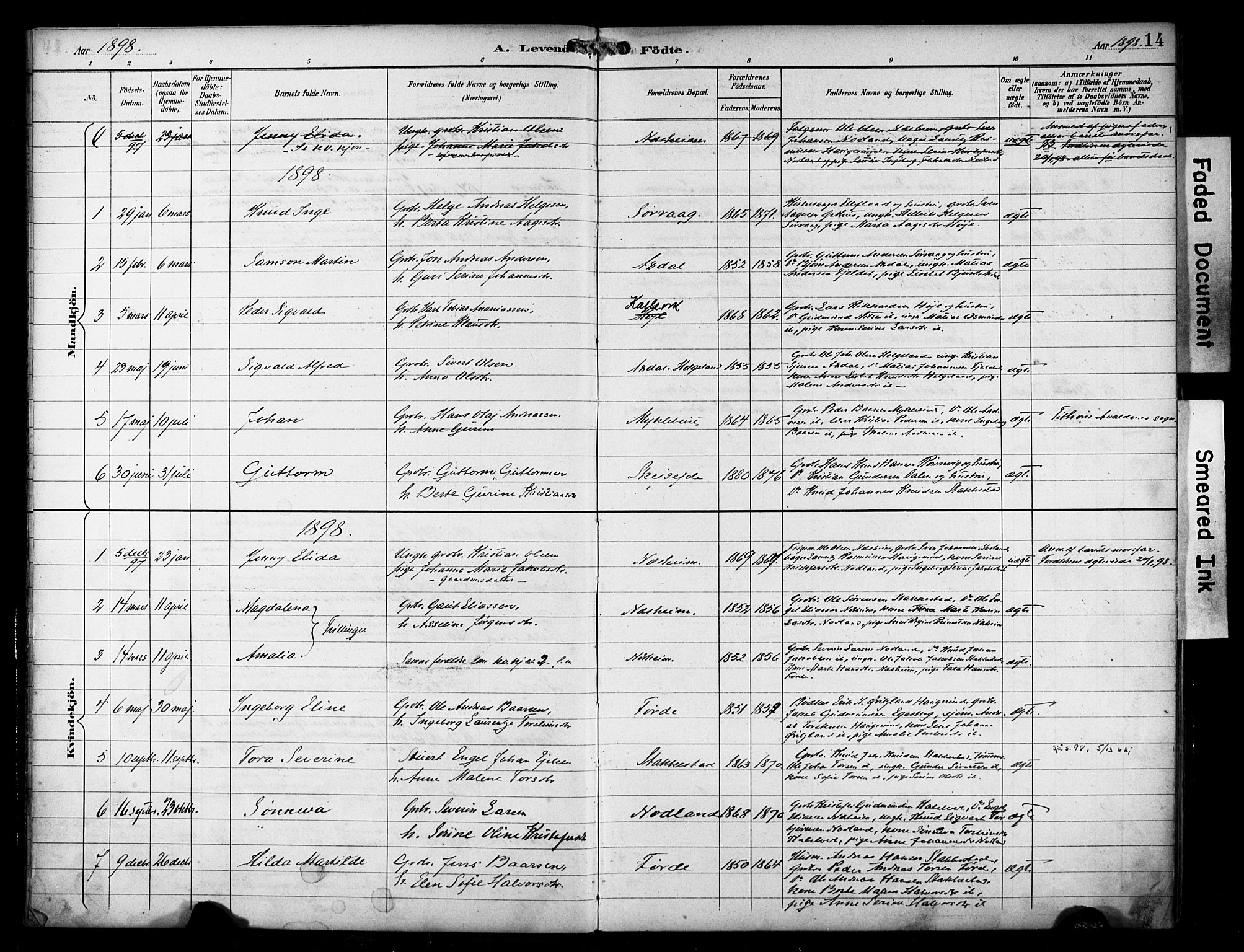 Avaldsnes sokneprestkontor, SAST/A -101851/H/Ha/Haa/L0016: Parish register (official) no. A 16, 1893-1918, p. 14