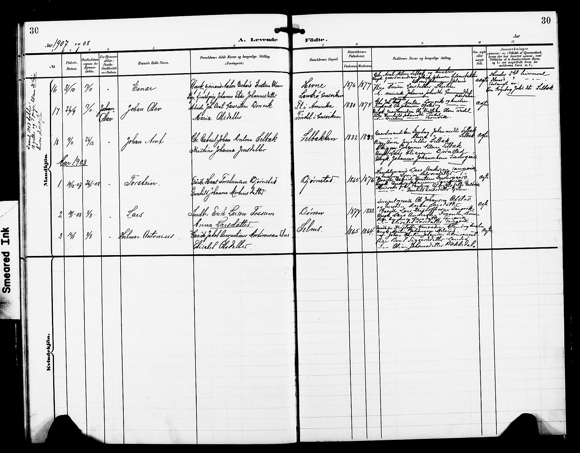 Ministerialprotokoller, klokkerbøker og fødselsregistre - Sør-Trøndelag, SAT/A-1456/663/L0763: Parish register (copy) no. 663C03, 1899-1908, p. 30