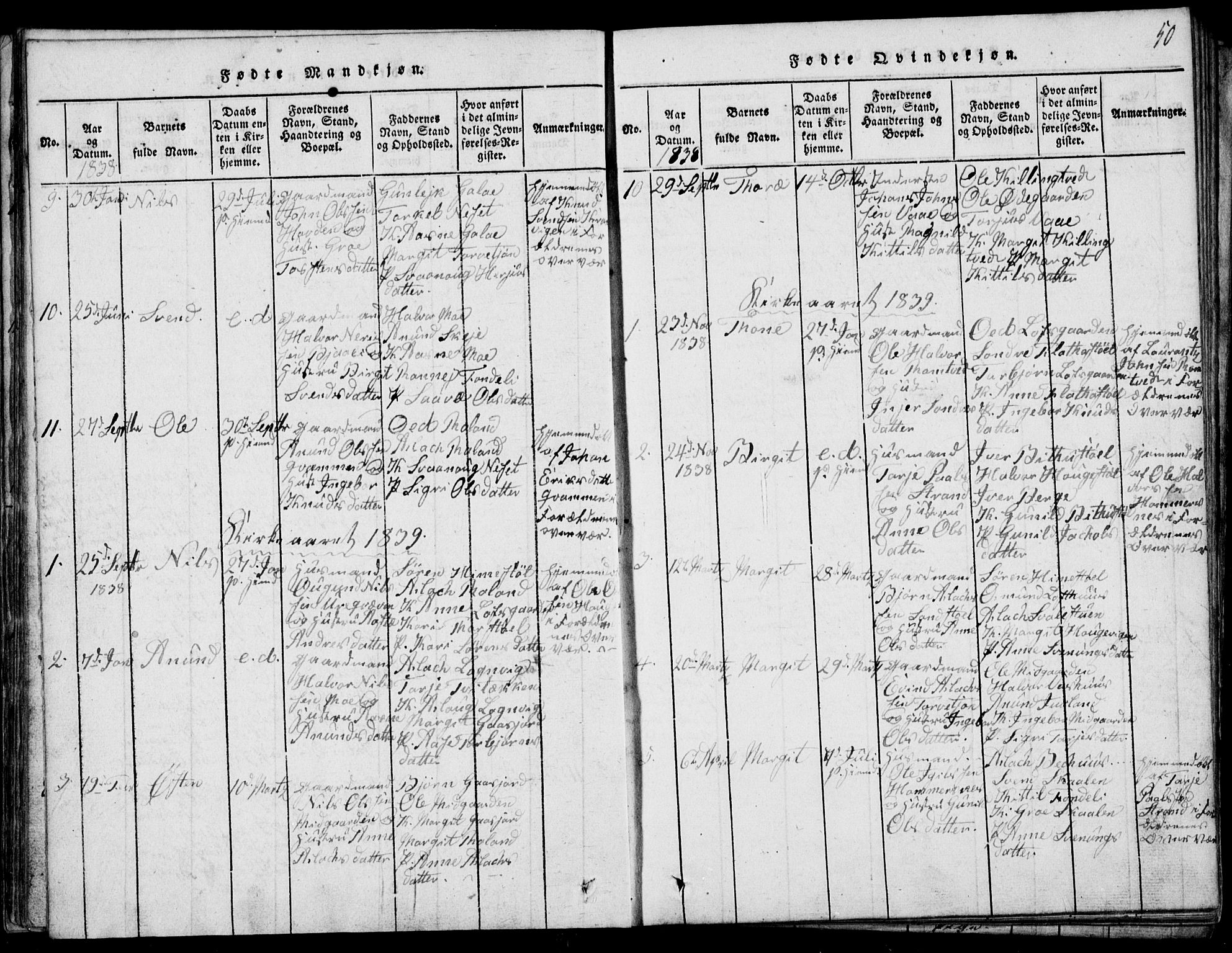 Rauland kirkebøker, SAKO/A-292/G/Ga/L0001: Parish register (copy) no. I 1, 1814-1843, p. 50