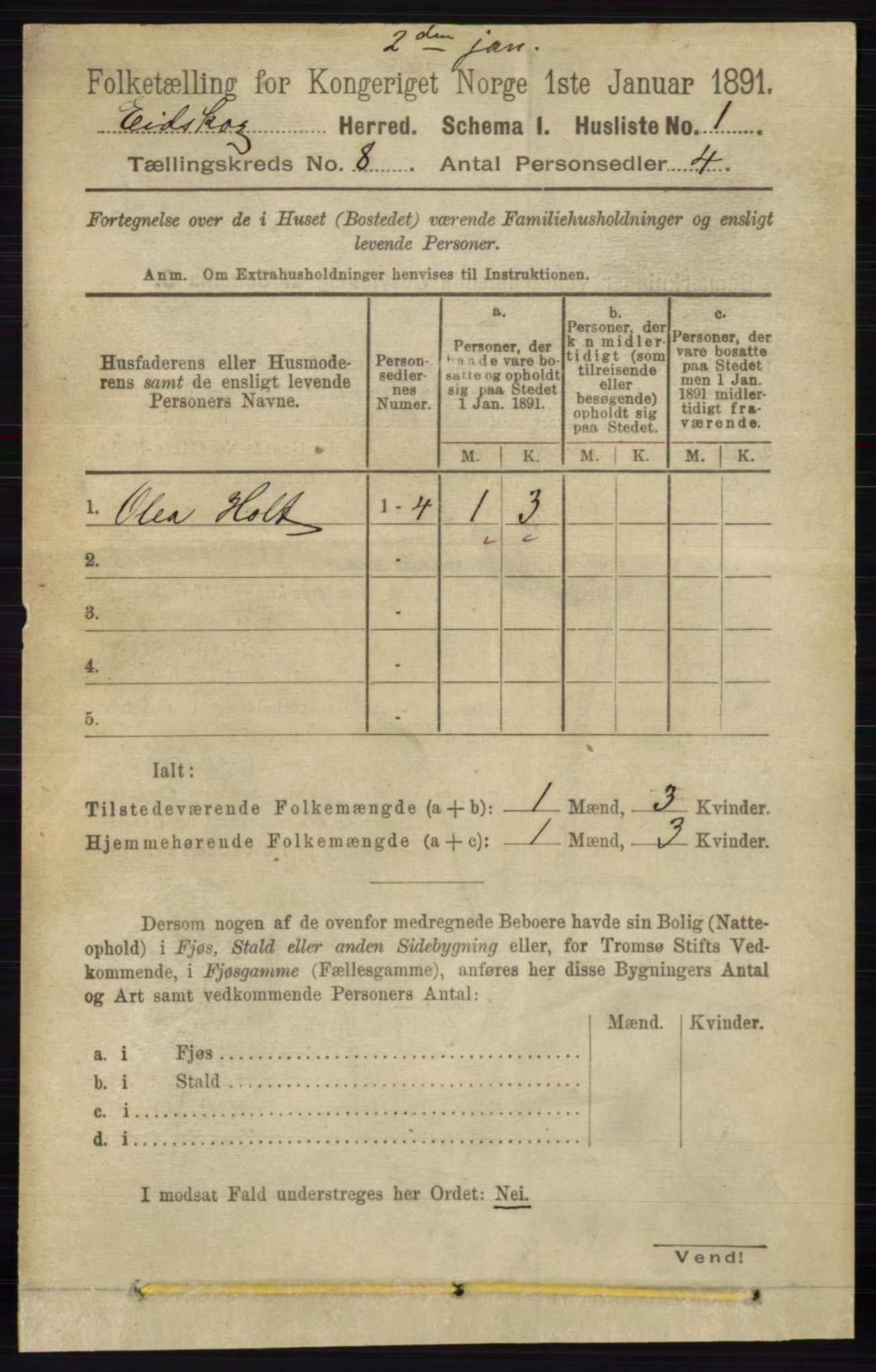 RA, 1891 census for 0420 Eidskog, 1891, p. 4421