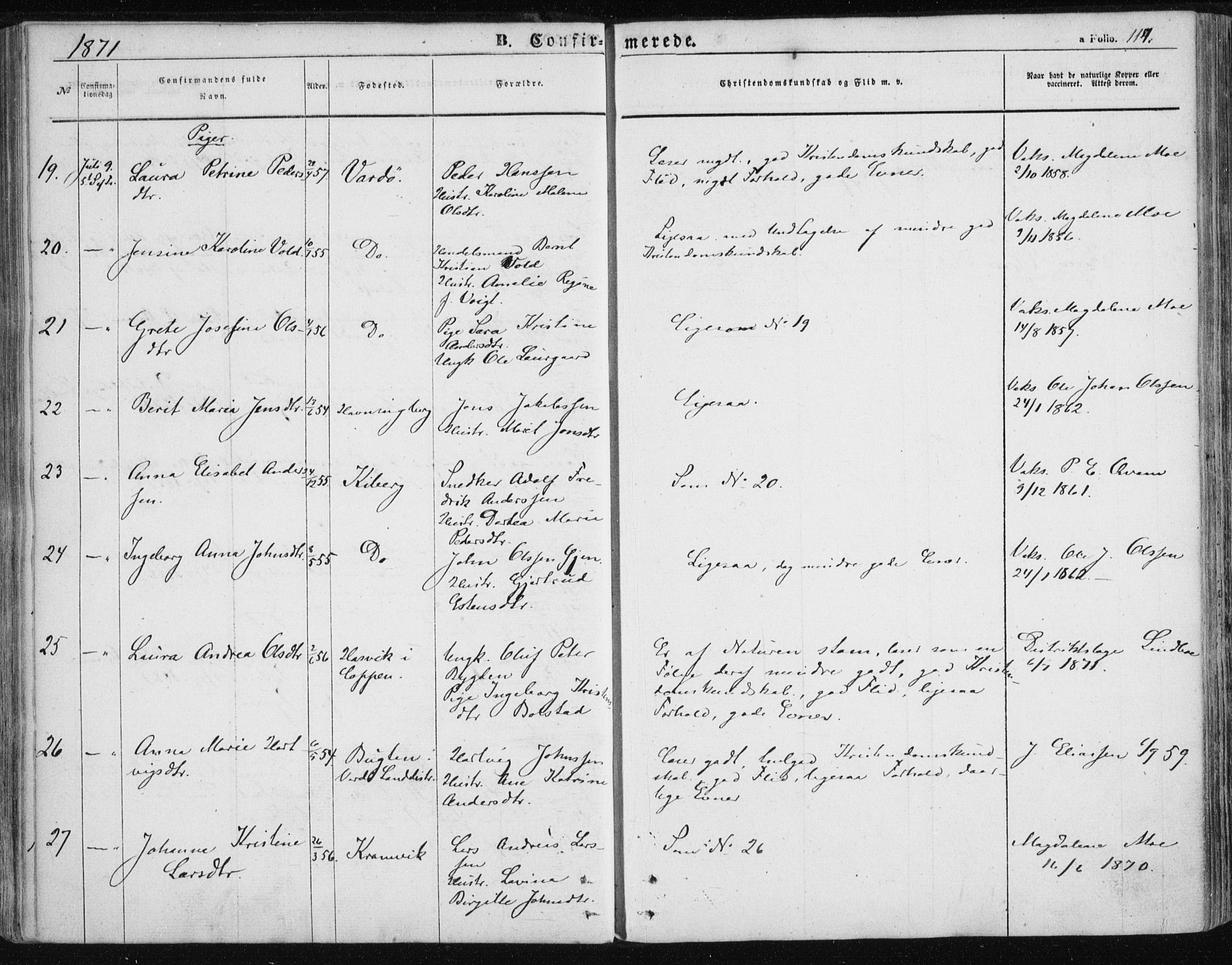 Vardø sokneprestkontor, SATØ/S-1332/H/Ha/L0004kirke: Parish register (official) no. 4, 1862-1871, p. 117