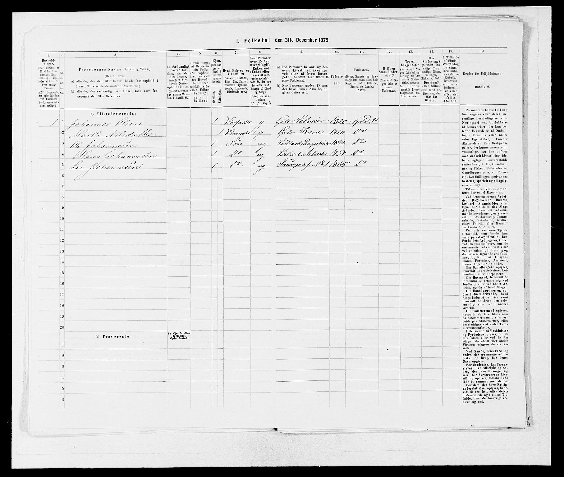 SAB, 1875 census for 1246P Fjell, 1875, p. 611