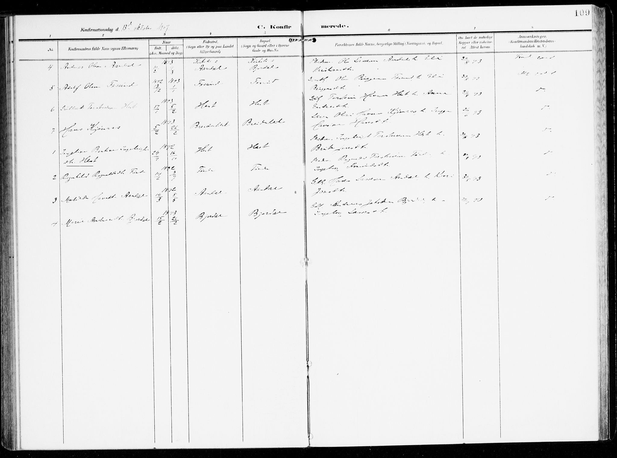 Lavik sokneprestembete, AV/SAB-A-80901: Parish register (official) no. C 2, 1904-1921, p. 109