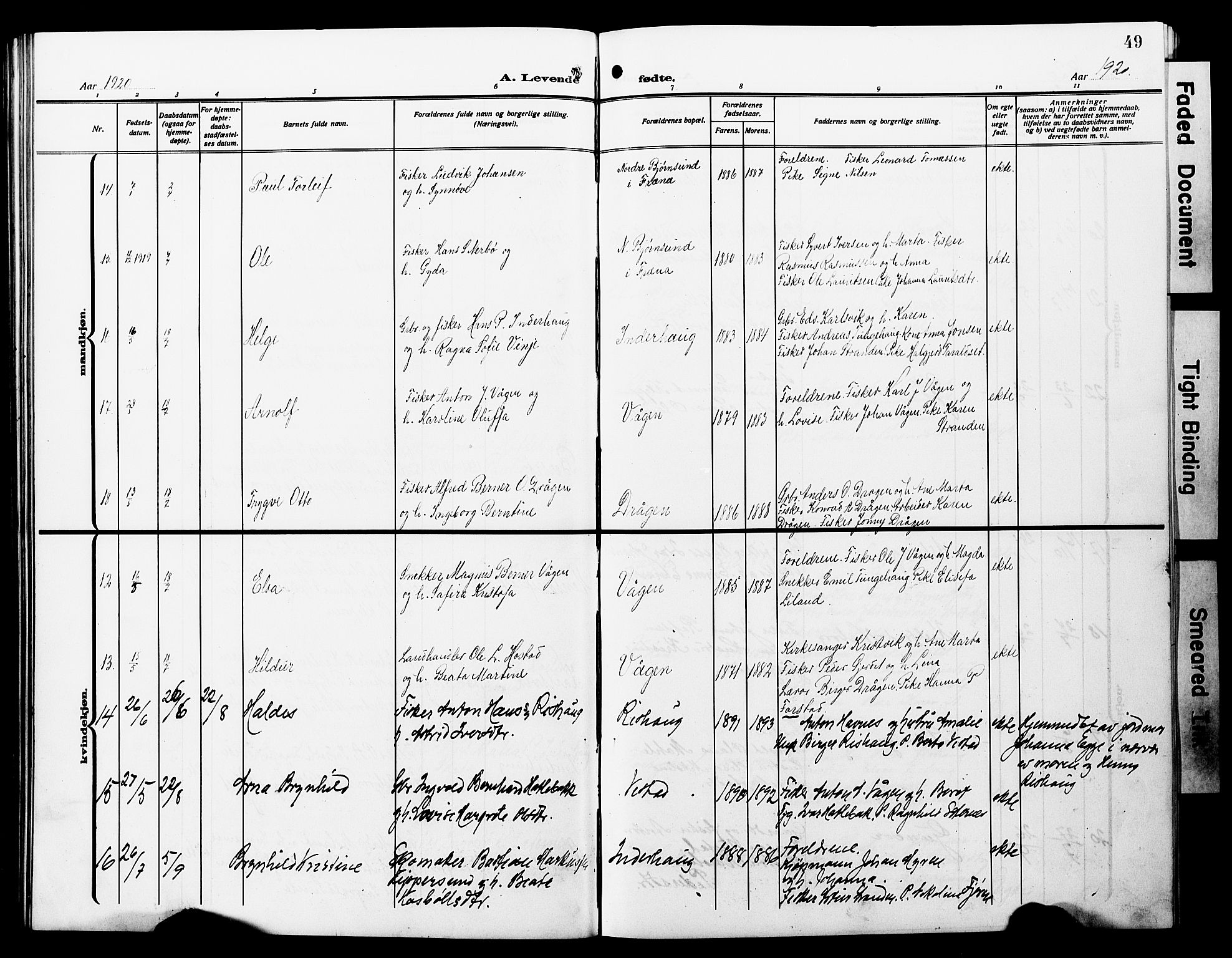 Ministerialprotokoller, klokkerbøker og fødselsregistre - Møre og Romsdal, AV/SAT-A-1454/566/L0774: Parish register (copy) no. 566C03, 1910-1929, p. 49