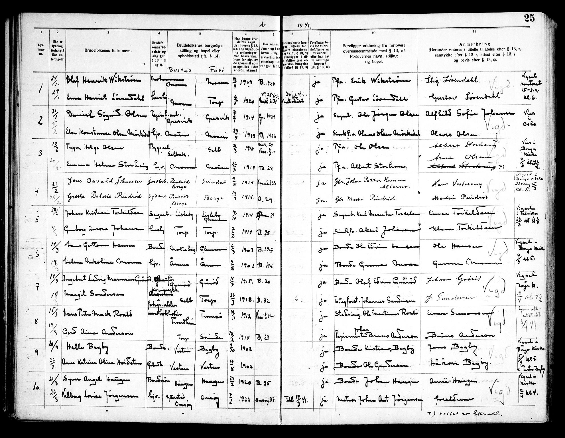 Borge prestekontor Kirkebøker, SAO/A-10903/H/Ha/L0002: Banns register no. I 2, 1937-1956, p. 25