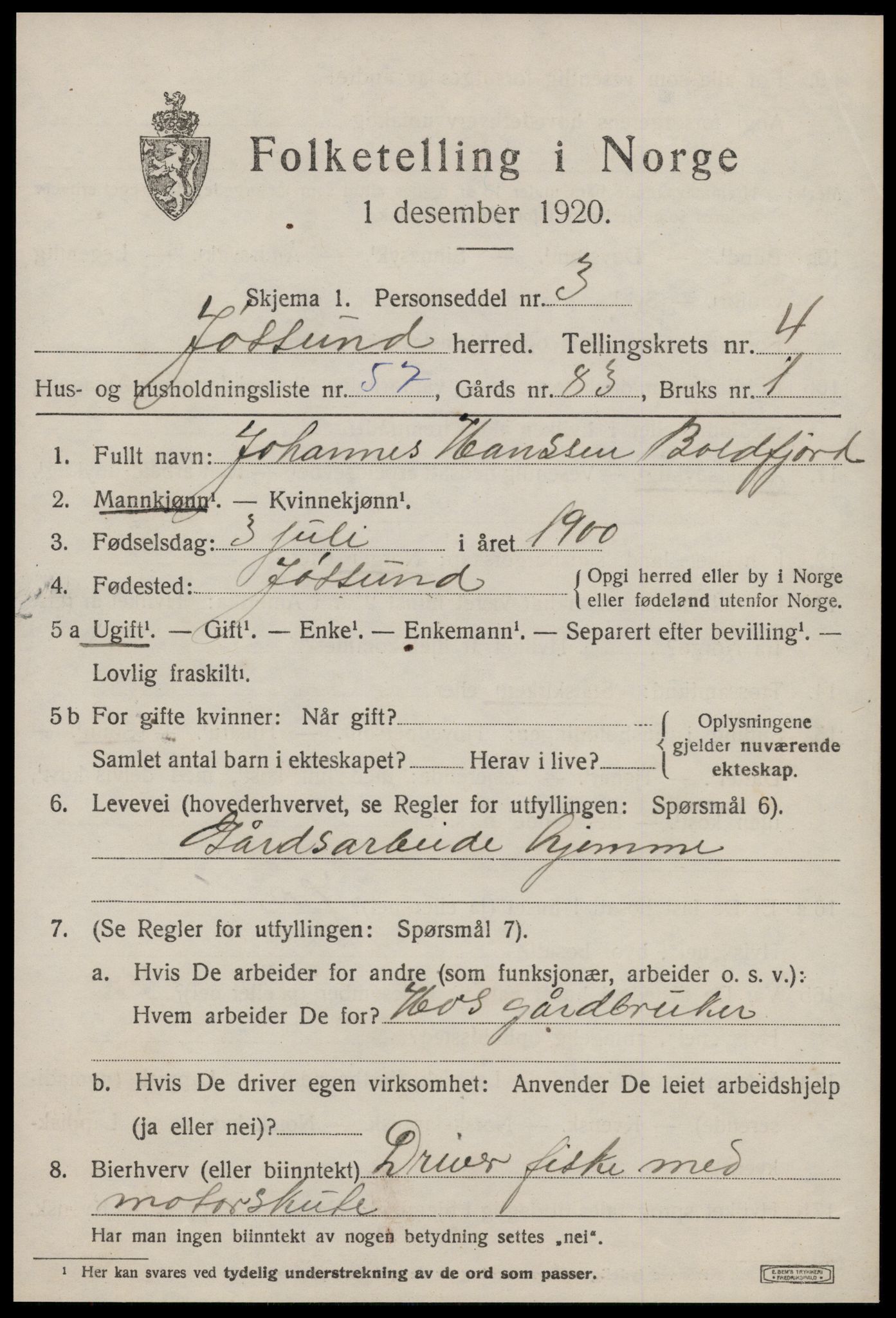 SAT, 1920 census for Jøssund, 1920, p. 3754