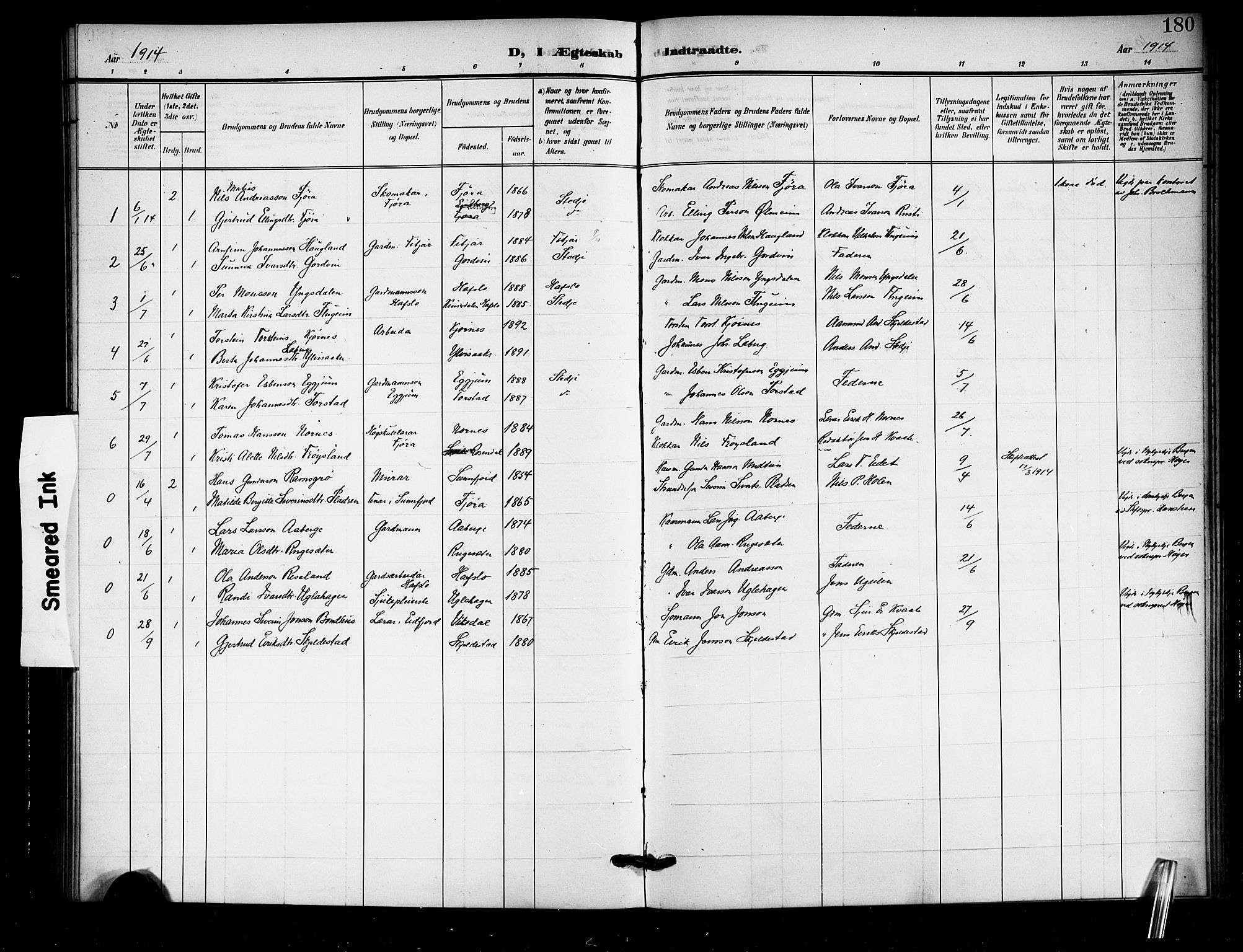 Sogndal sokneprestembete, AV/SAB-A-81301/H/Hab/Haba/L0002: Parish register (copy) no. A 2, 1908-1924, p. 180