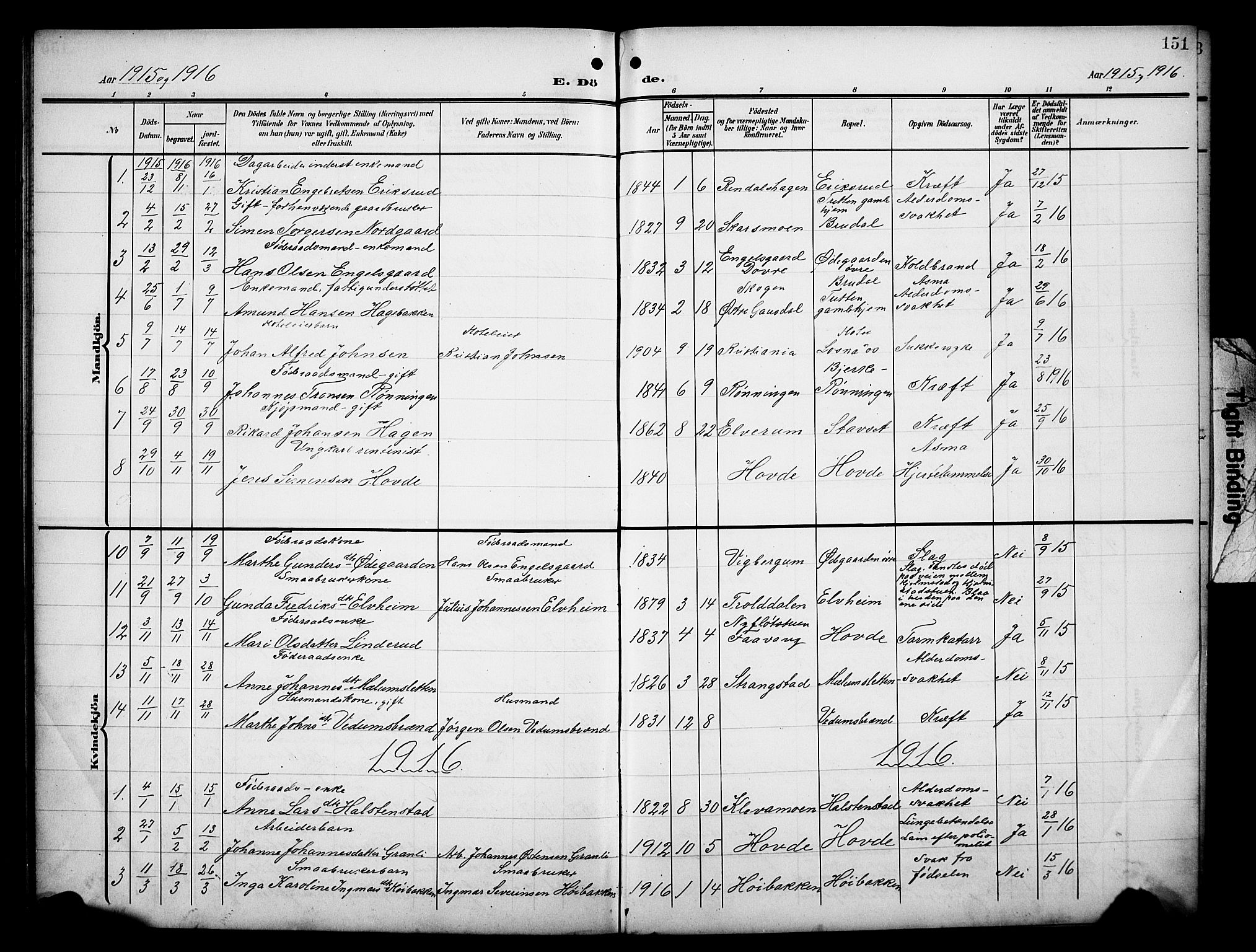 Øyer prestekontor, SAH/PREST-084/H/Ha/Hab/L0006: Parish register (copy) no. 6, 1906-1929, p. 151