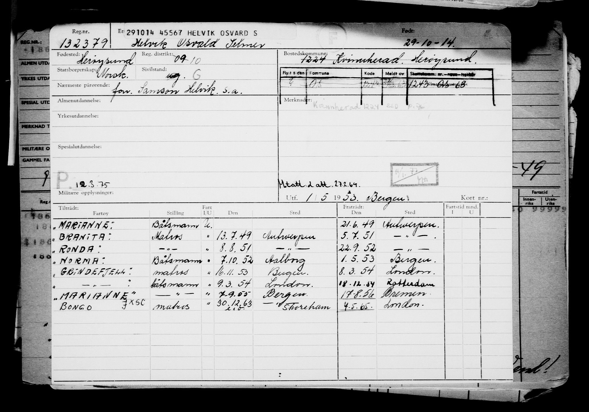 Direktoratet for sjømenn, RA/S-3545/G/Gb/L0124: Hovedkort, 1914, p. 888