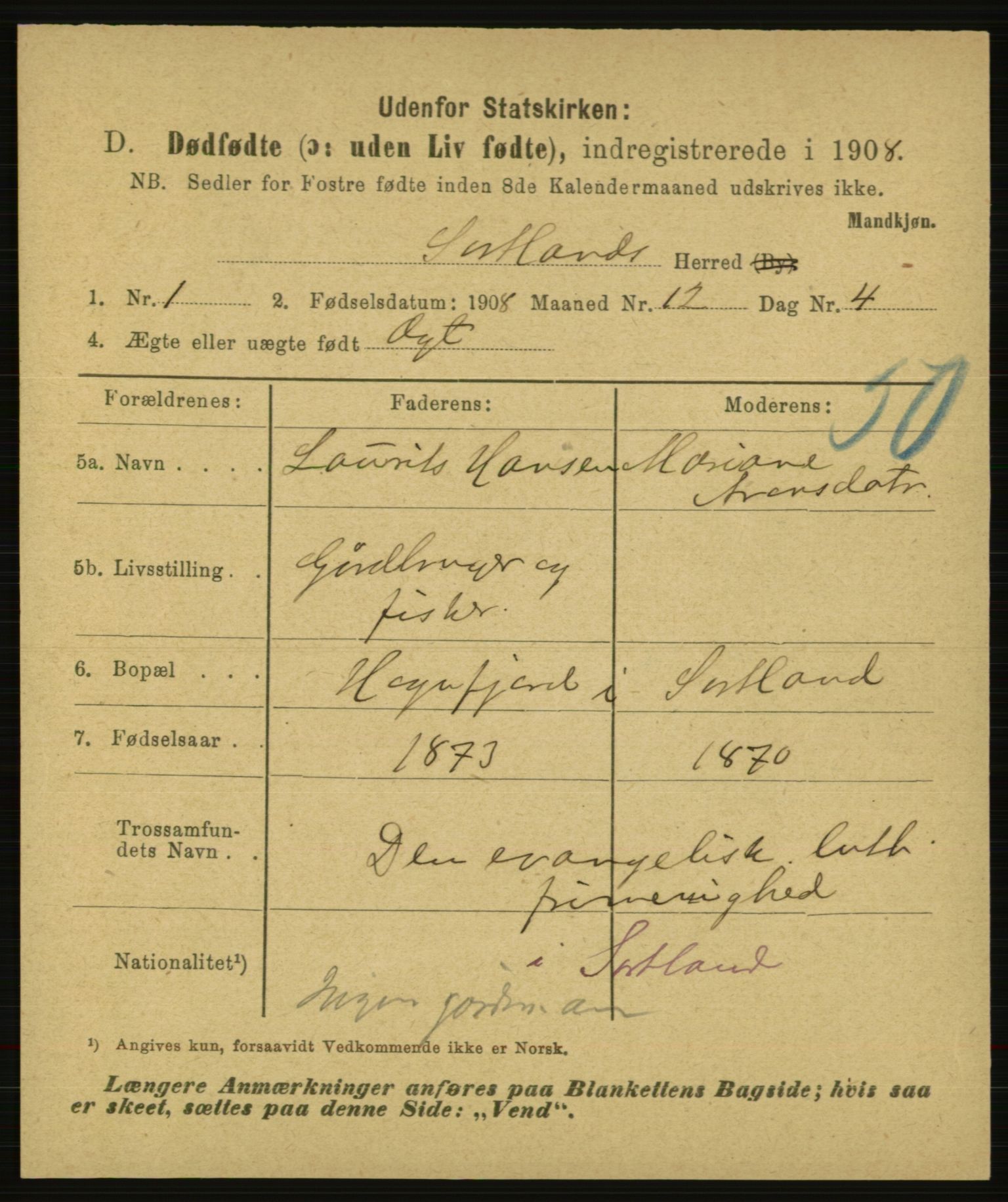 Statistisk sentralbyrå, Sosiodemografiske emner, Befolkning, AV/RA-S-2228/E/L0006: Fødte, gifte, døde dissentere., 1908, p. 3229