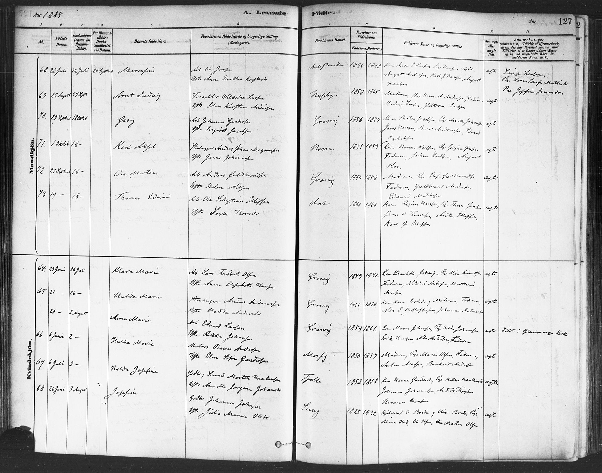 Onsøy prestekontor Kirkebøker, SAO/A-10914/F/Fa/L0005: Parish register (official) no. I 5, 1878-1898, p. 127