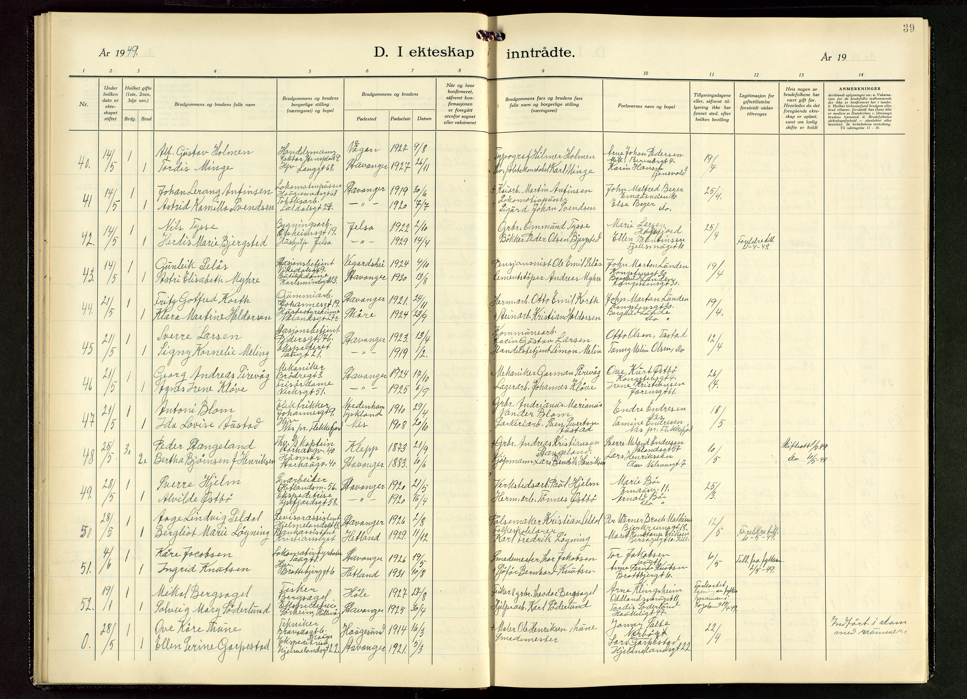 St. Johannes sokneprestkontor, AV/SAST-A-101814/001/30/30BB/L0011: Parish register (copy) no. B 11, 1946-1950, p. 39