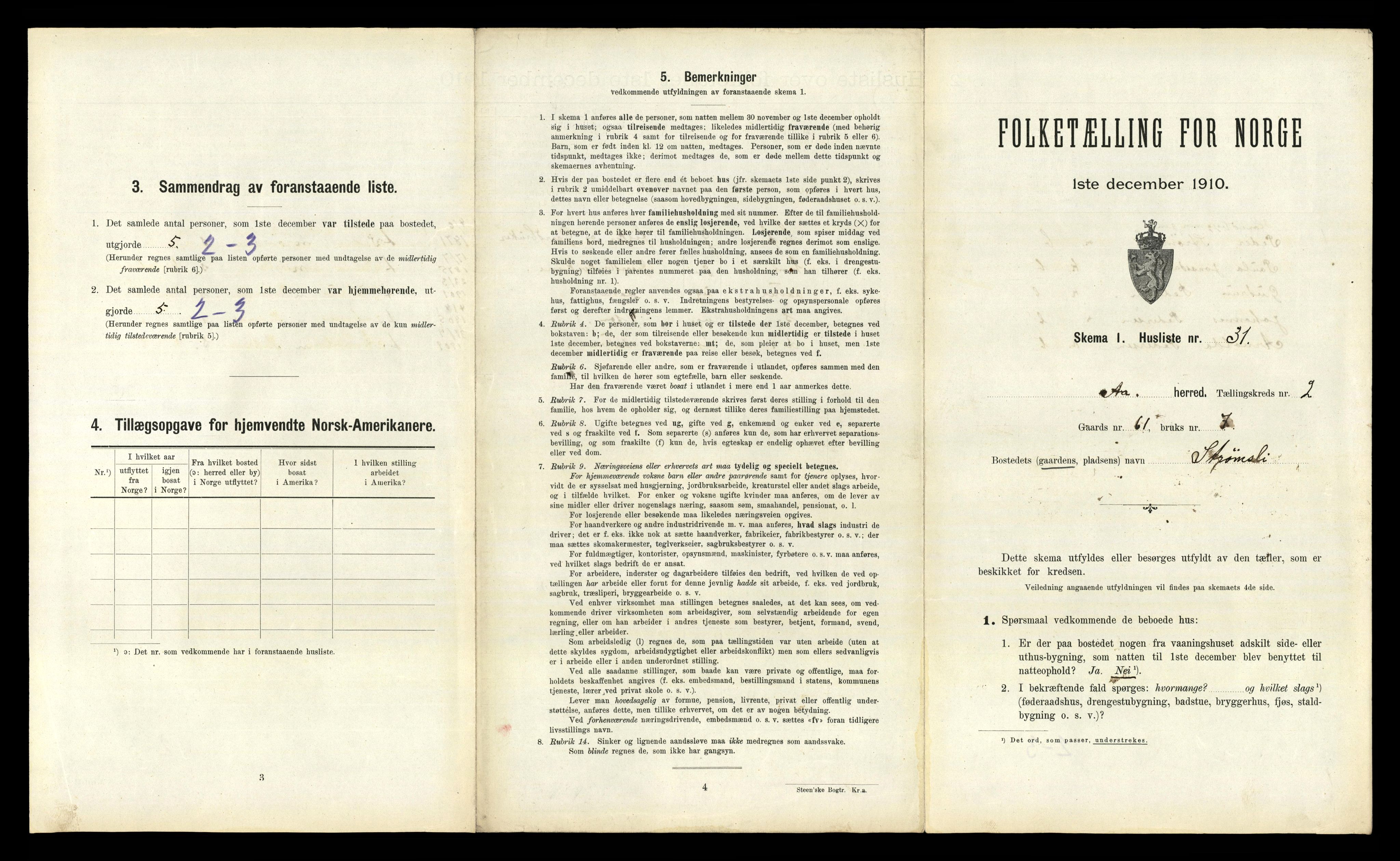 RA, 1910 census for Aa, 1910, p. 194