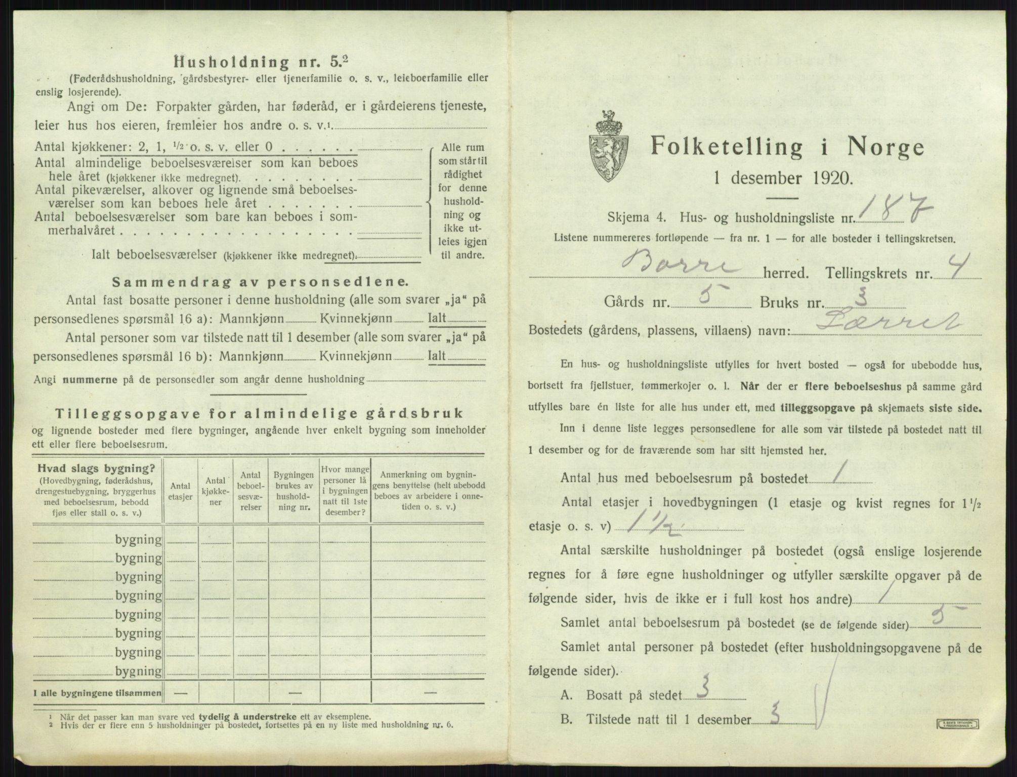 SAKO, 1920 census for Borre, 1920, p. 1364