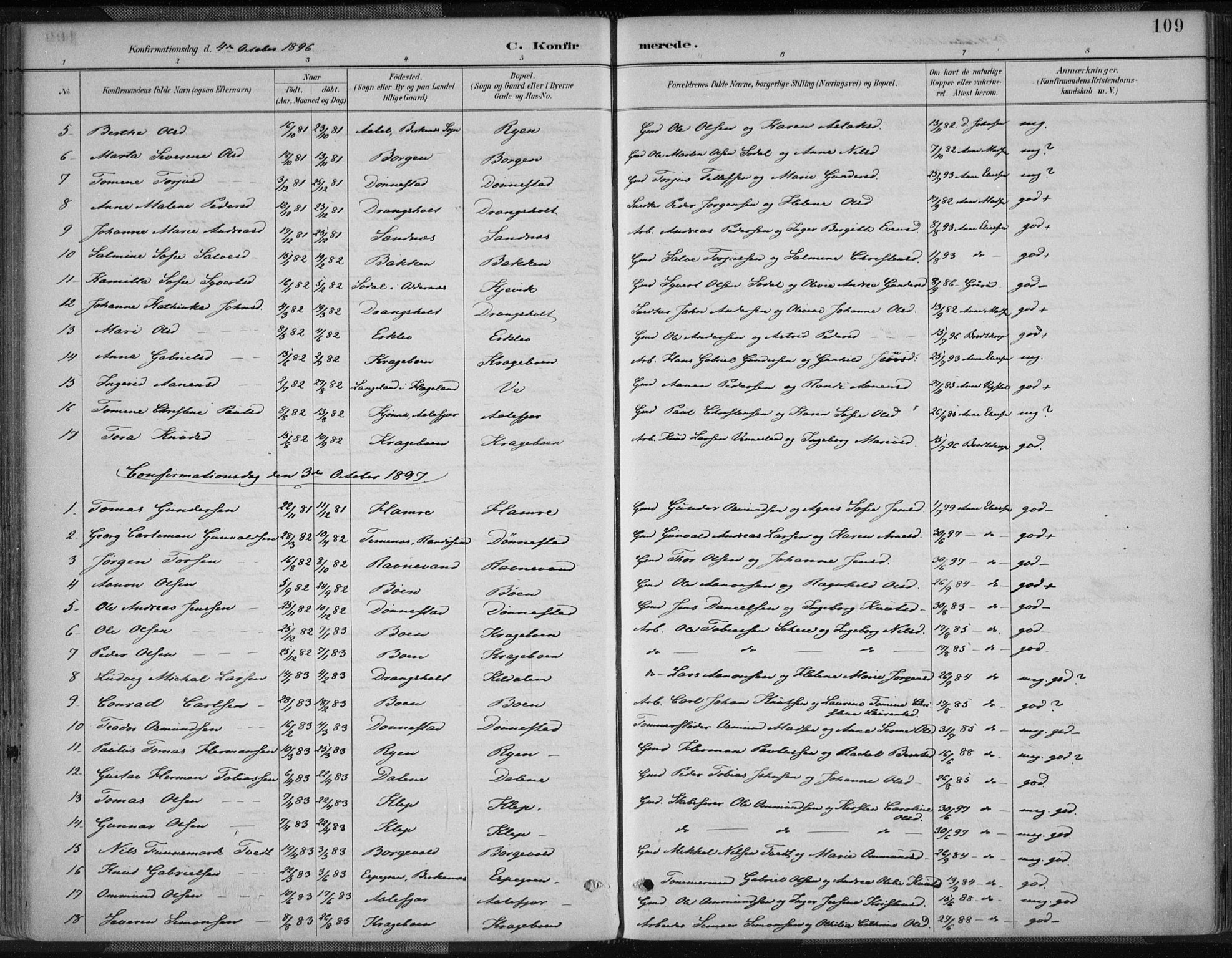 Tveit sokneprestkontor, AV/SAK-1111-0043/F/Fa/L0007: Parish register (official) no. A 7, 1887-1908, p. 109