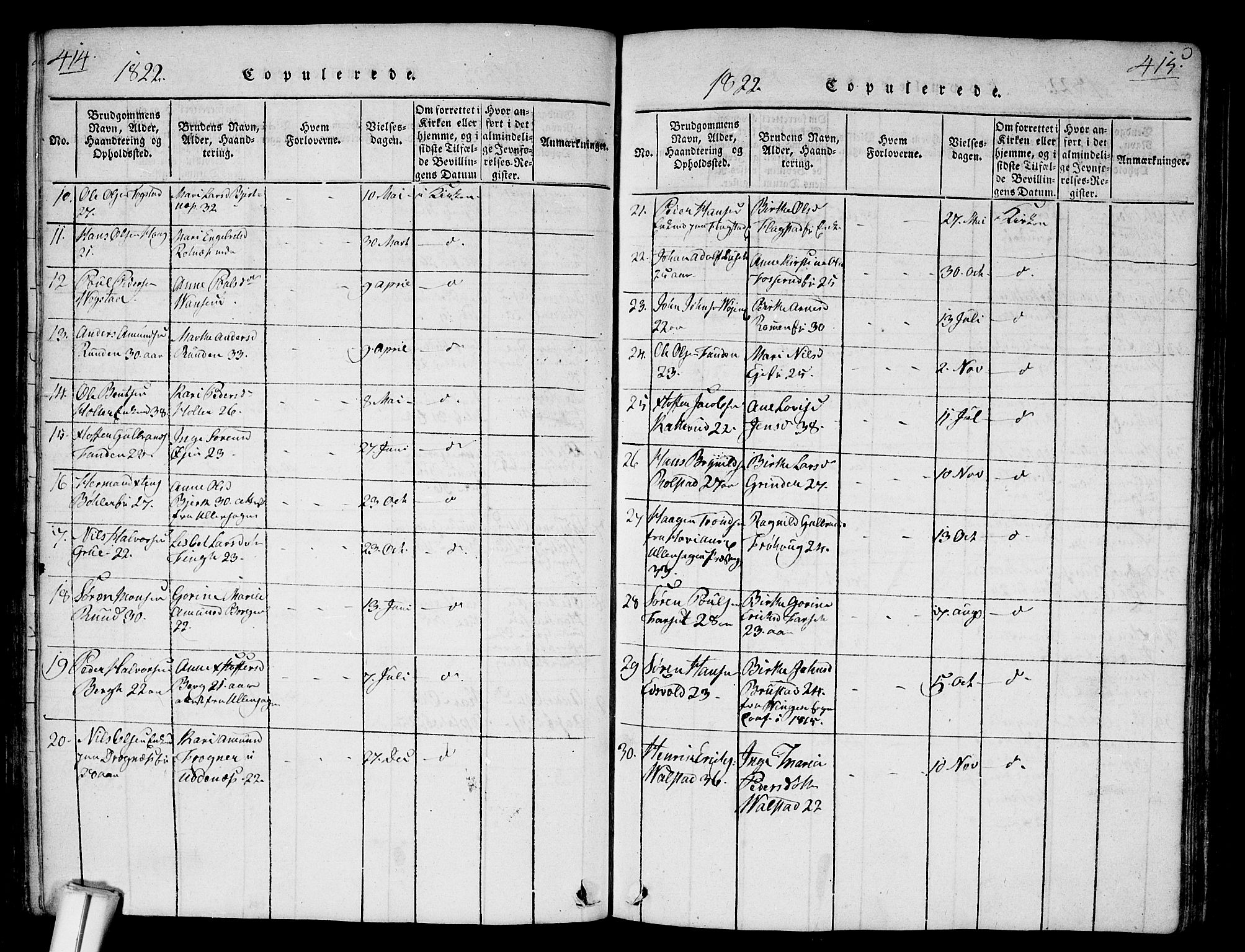 Nes prestekontor Kirkebøker, AV/SAO-A-10410/G/Ga/L0001: Parish register (copy) no. I 1, 1815-1835, p. 414-415