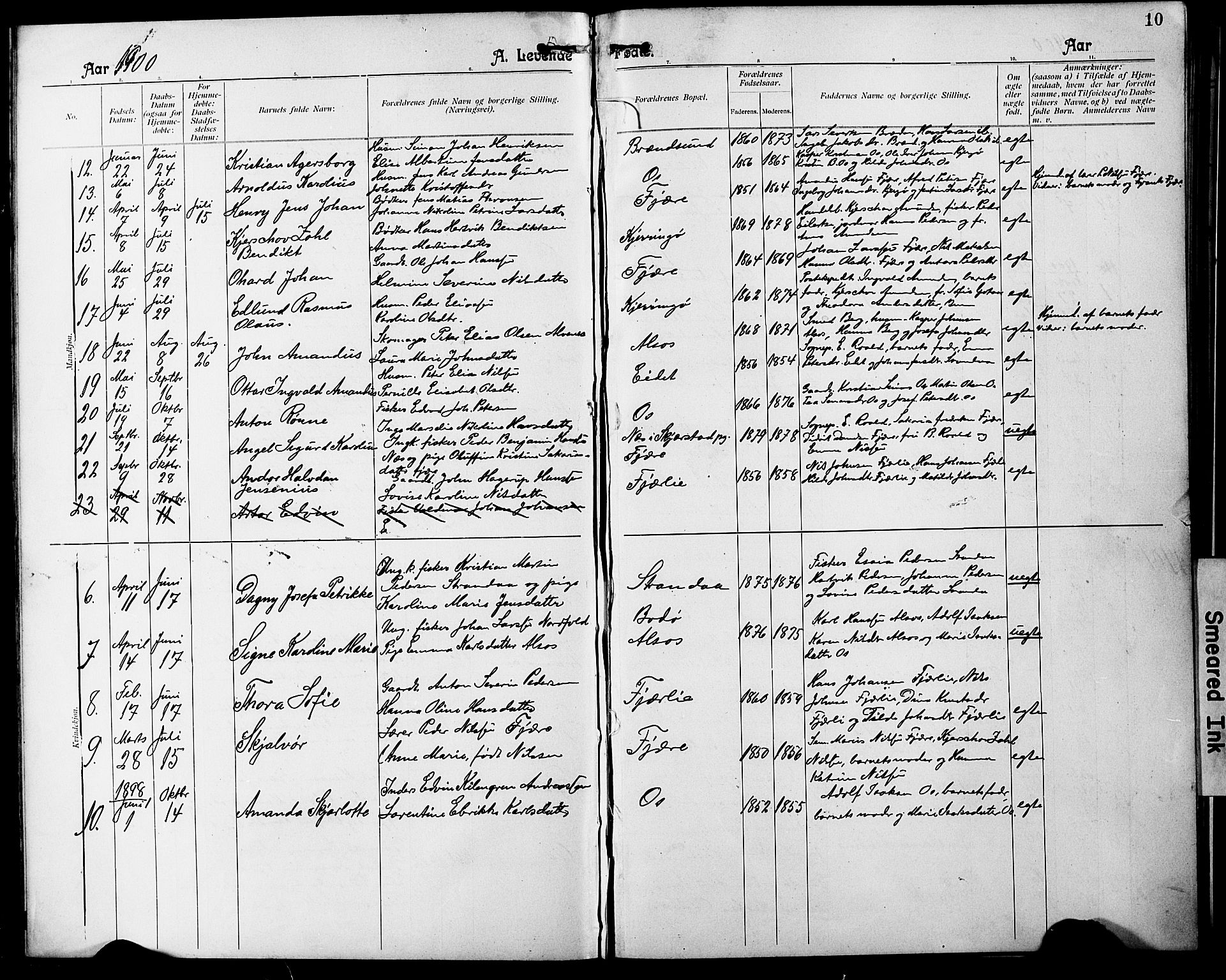 Ministerialprotokoller, klokkerbøker og fødselsregistre - Nordland, SAT/A-1459/803/L0077: Parish register (copy) no. 803C04, 1897-1930, p. 10