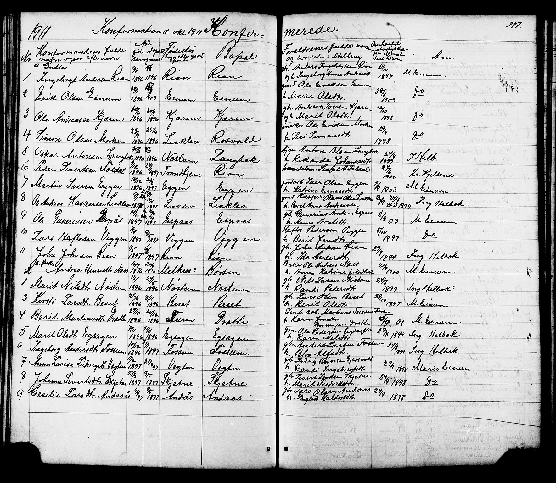 Ministerialprotokoller, klokkerbøker og fødselsregistre - Sør-Trøndelag, SAT/A-1456/665/L0777: Parish register (copy) no. 665C02, 1867-1915, p. 287