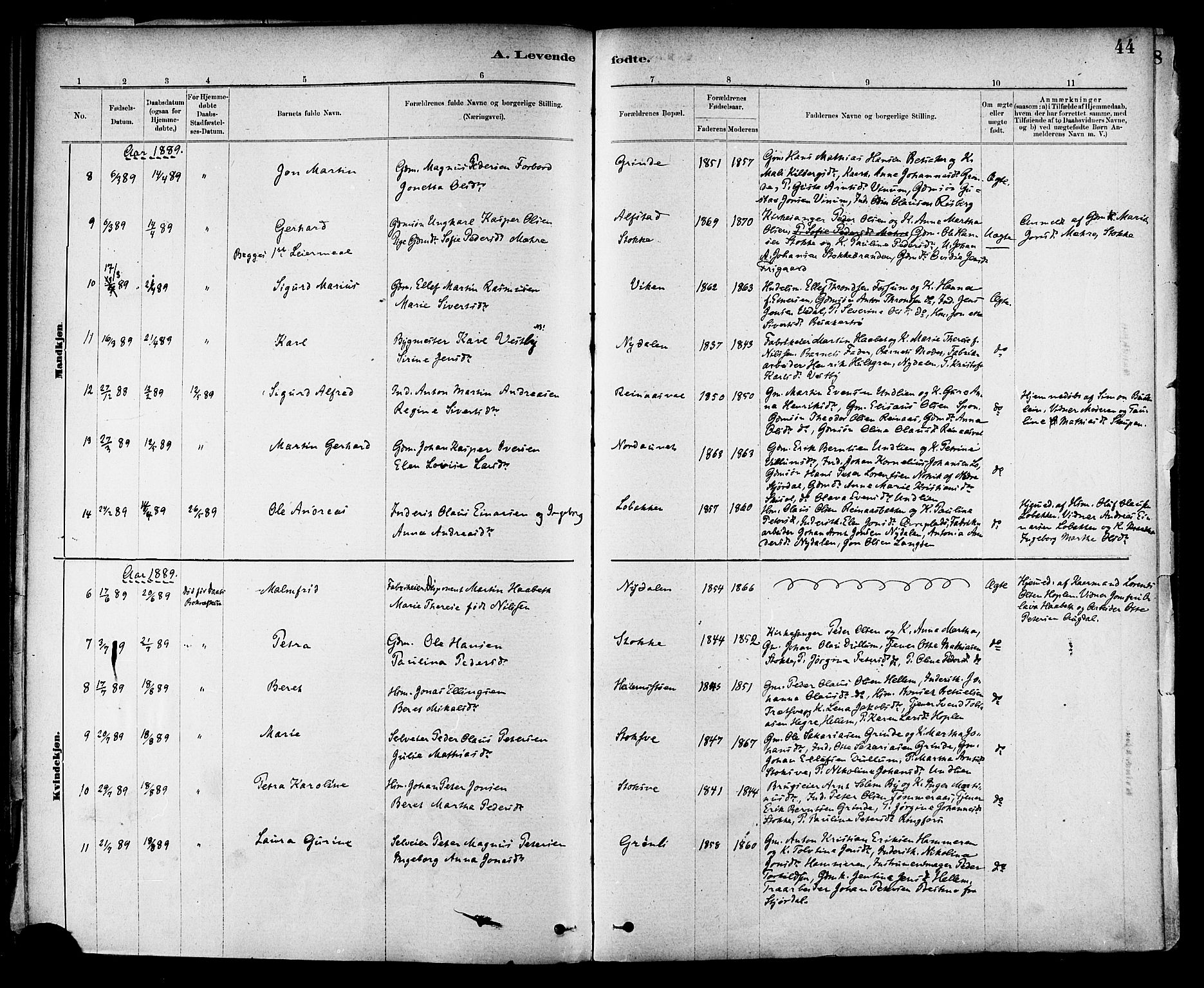 Ministerialprotokoller, klokkerbøker og fødselsregistre - Nord-Trøndelag, SAT/A-1458/714/L0130: Parish register (official) no. 714A01, 1878-1895, p. 44