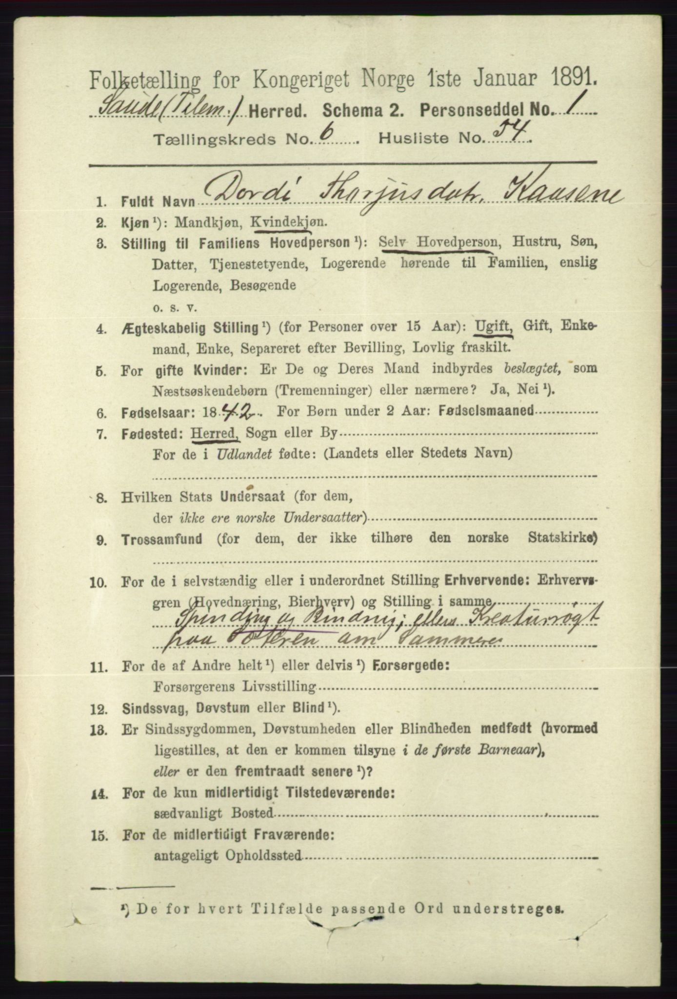 RA, 1891 census for 0822 Sauherad, 1891, p. 1981