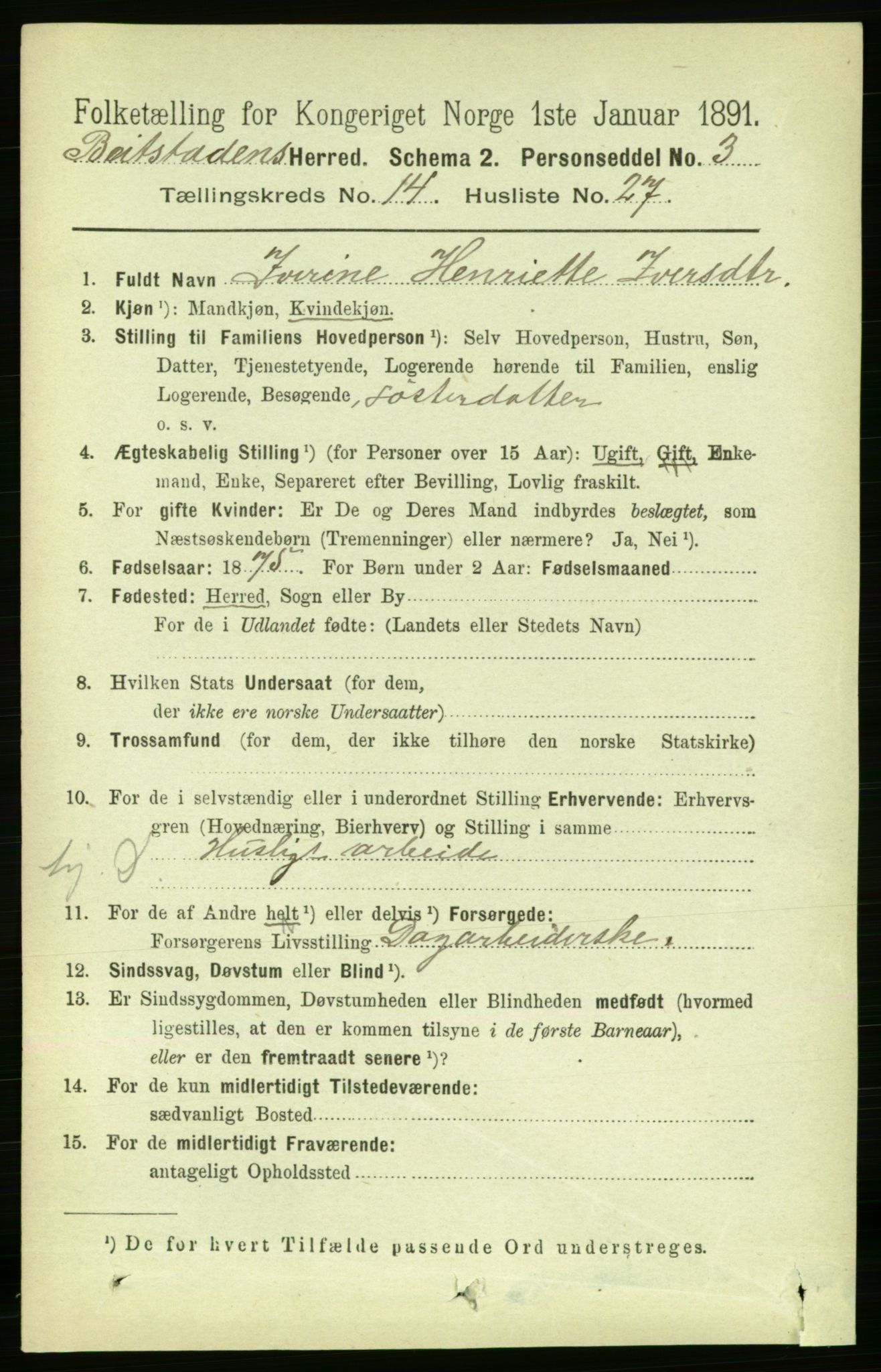 RA, 1891 census for 1727 Beitstad, 1891, p. 3981