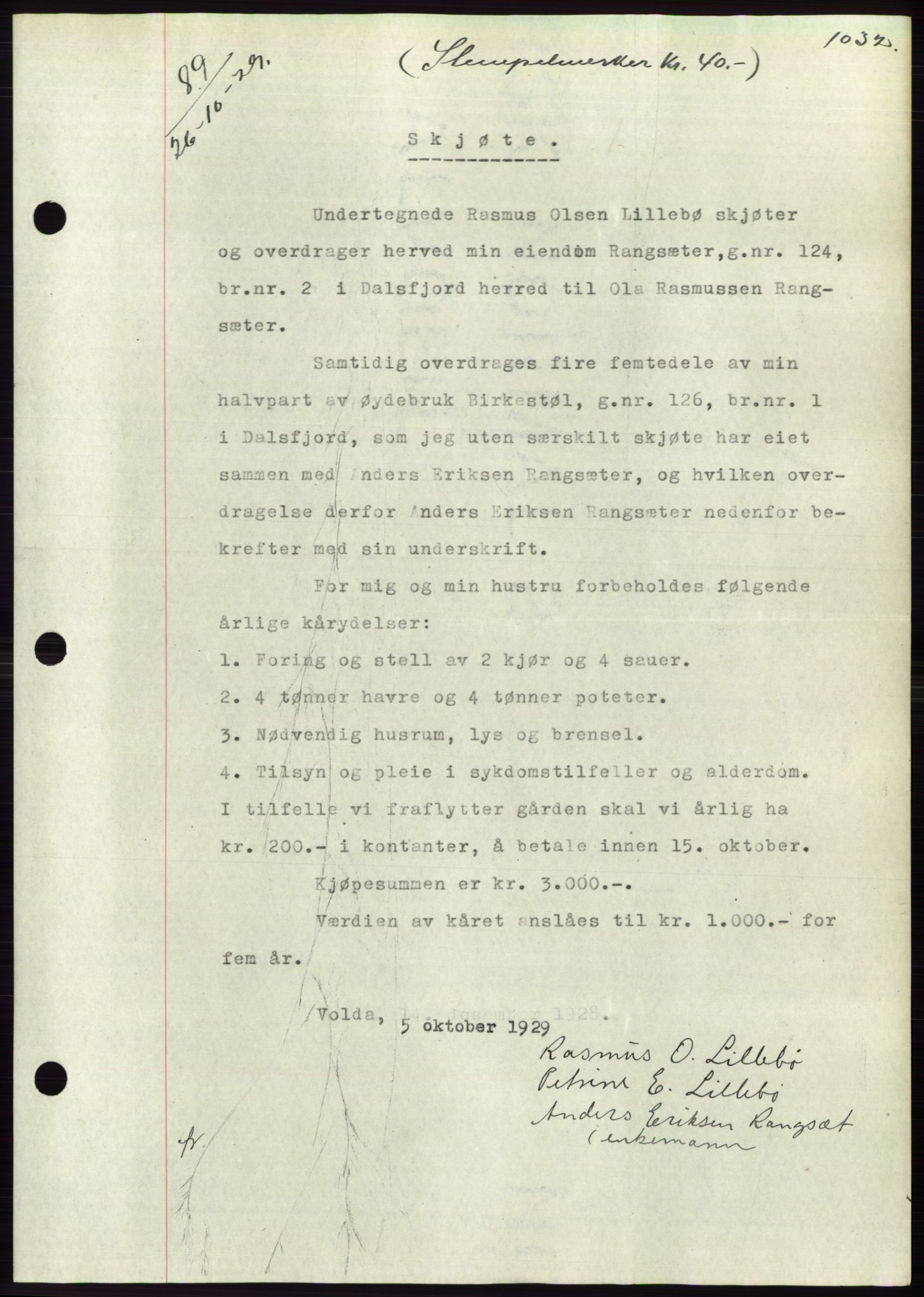 Søre Sunnmøre sorenskriveri, AV/SAT-A-4122/1/2/2C/L0049: Mortgage book no. 43, 1929-1929, Deed date: 26.10.1929