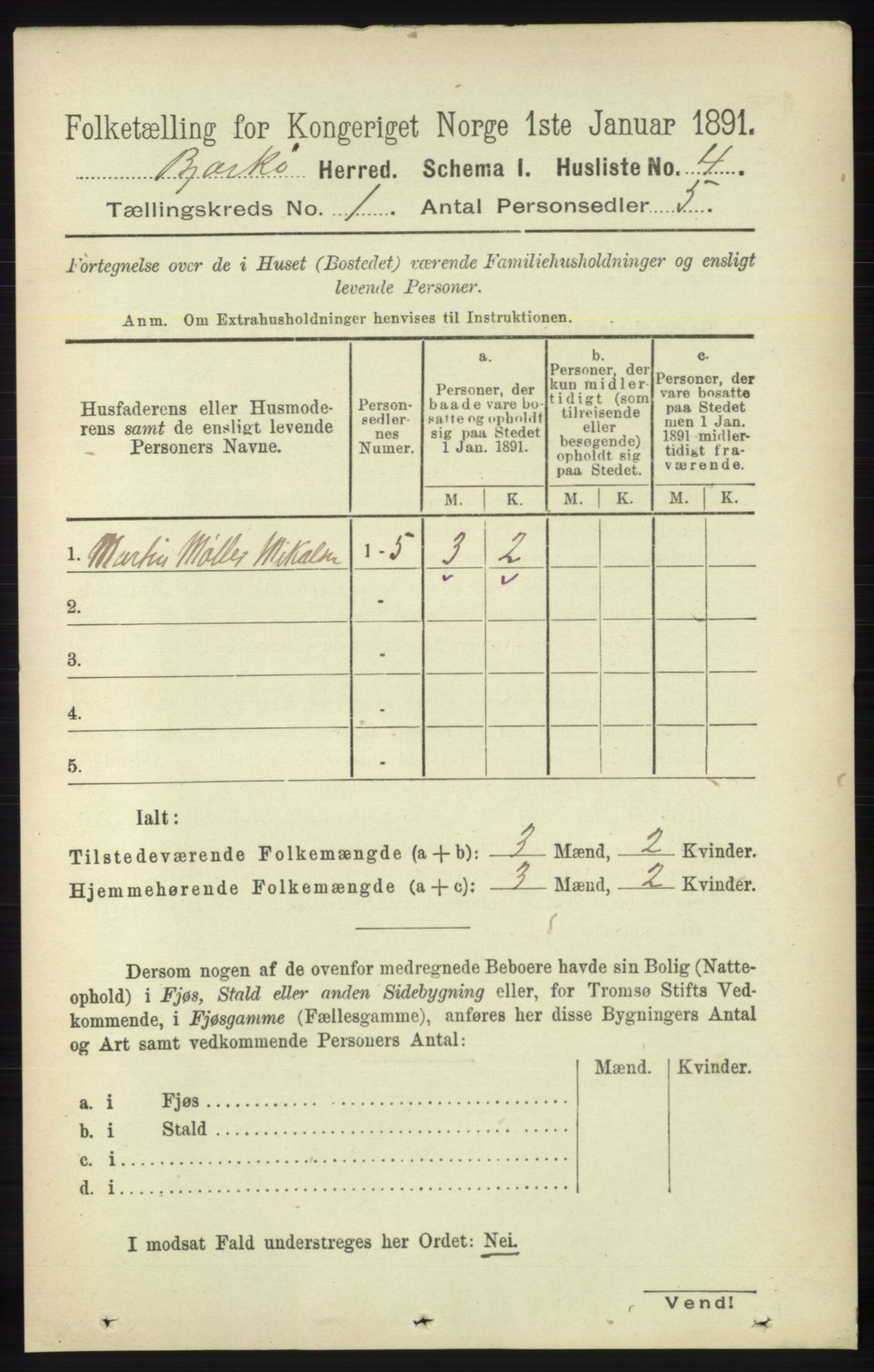 RA, 1891 census for 1915 Bjarkøy, 1891, p. 18