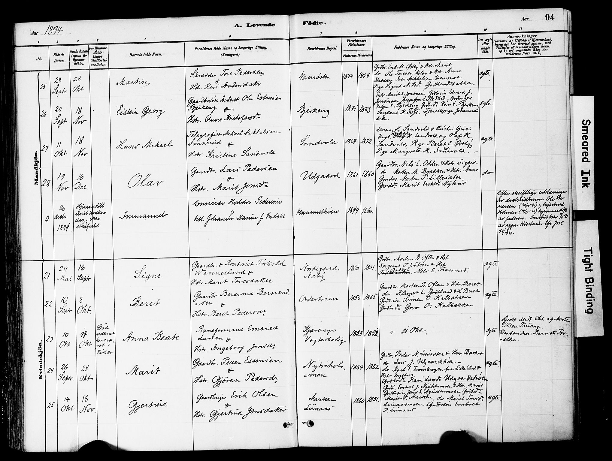Tynset prestekontor, SAH/PREST-058/H/Ha/Haa/L0022: Parish register (official) no. 22, 1880-1899, p. 94