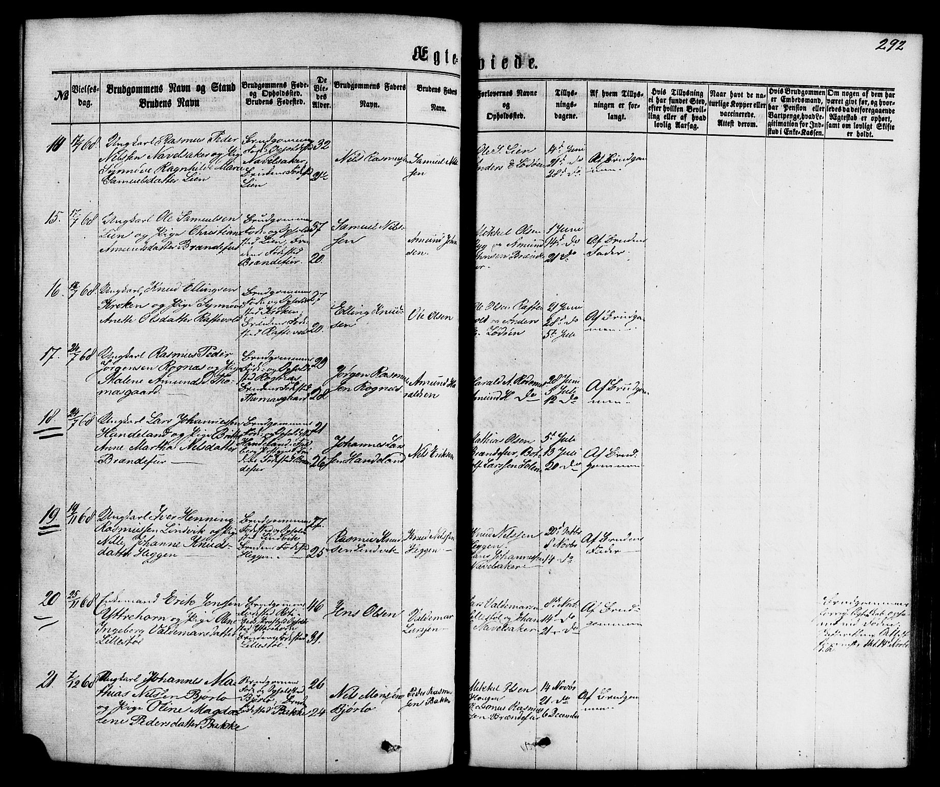 Hornindal sokneprestembete, AV/SAB-A-82401/H/Haa/Haaa/L0002: Parish register (official) no. A 2, 1867-1884, p. 292