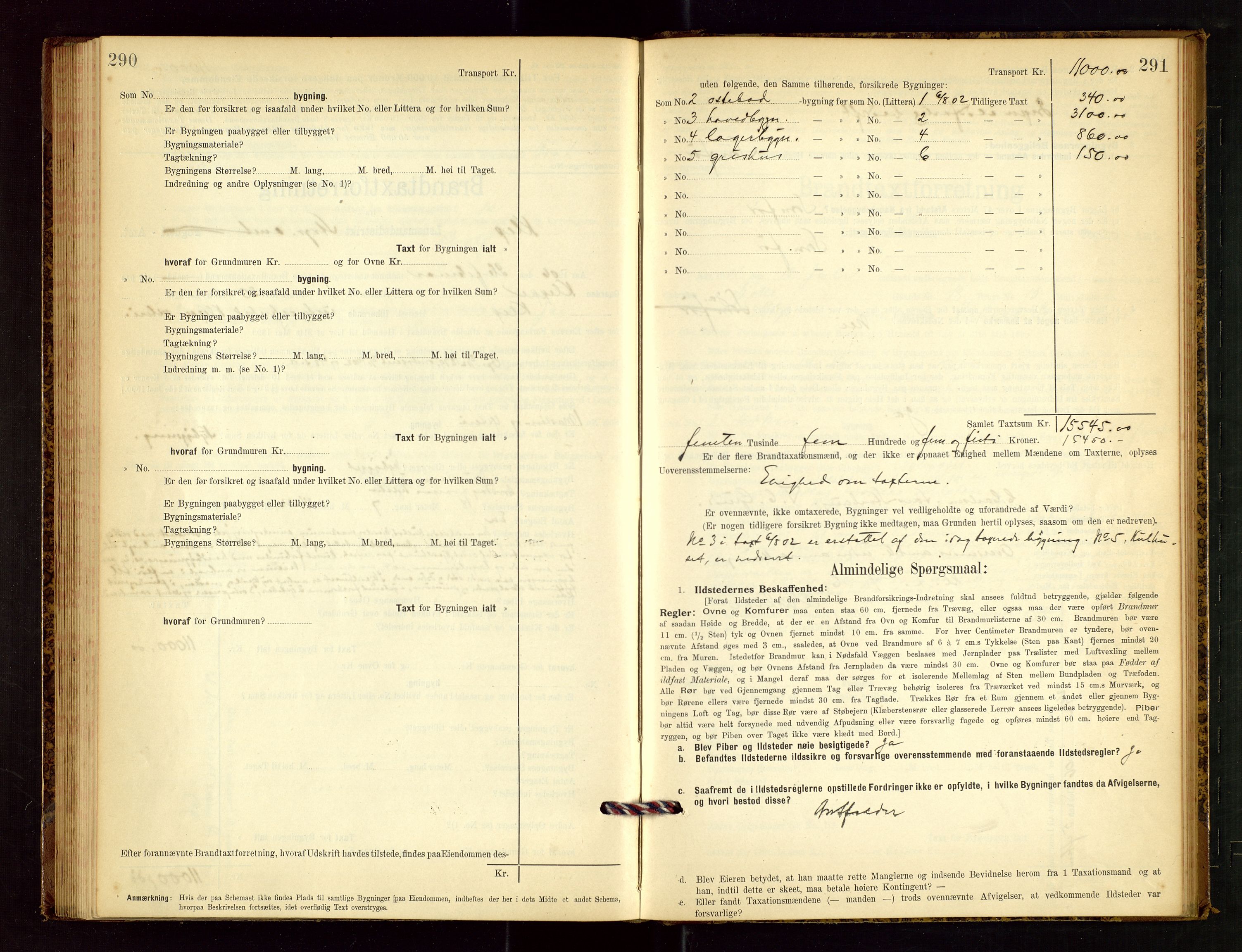 Klepp lensmannskontor, AV/SAST-A-100163/Goc/L0003: "Brandtaxationsprotokol" m/register, 1902-1907, p. 290-291