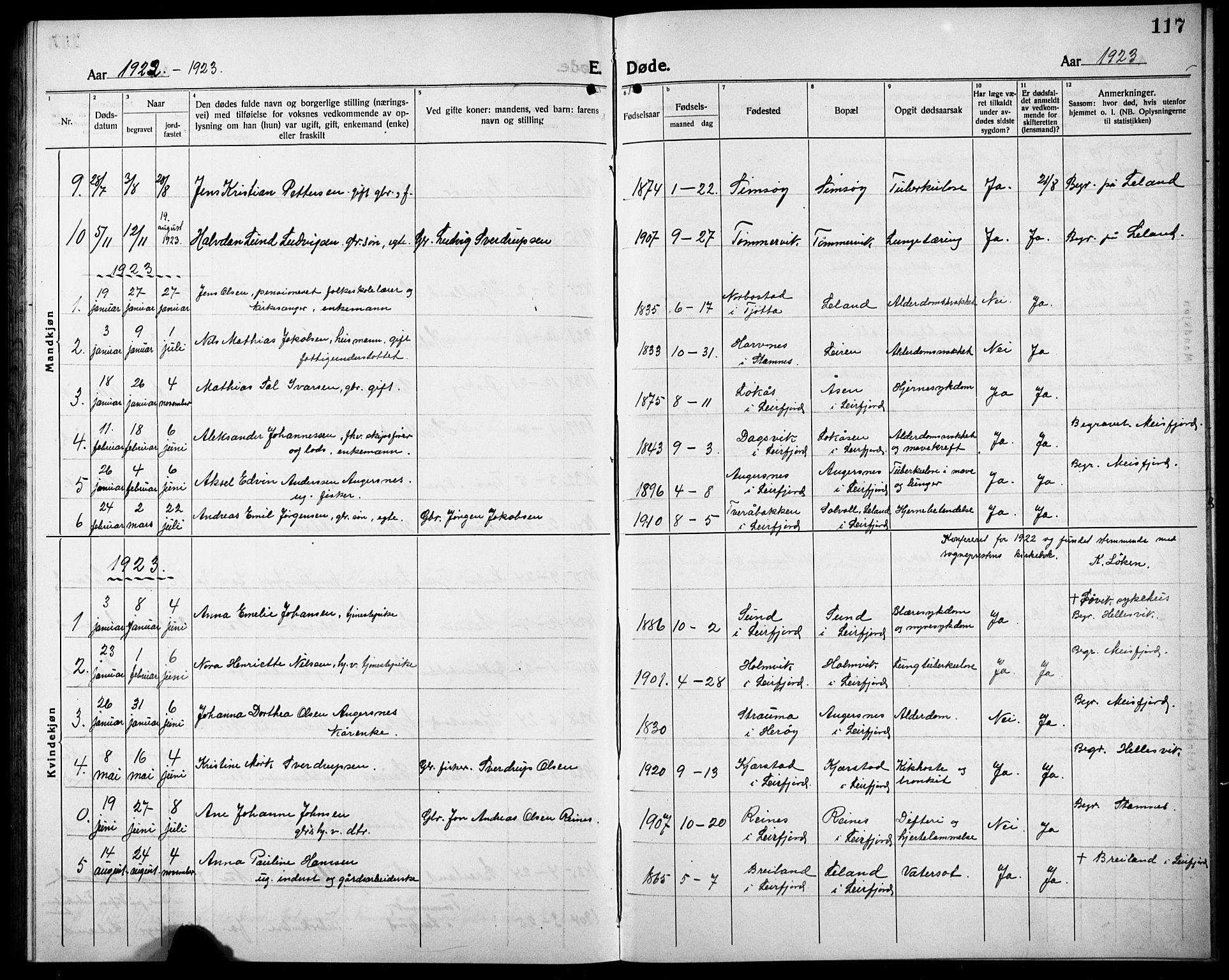 Ministerialprotokoller, klokkerbøker og fødselsregistre - Nordland, SAT/A-1459/832/L0495: Parish register (copy) no. 832C02, 1920-1932, p. 117