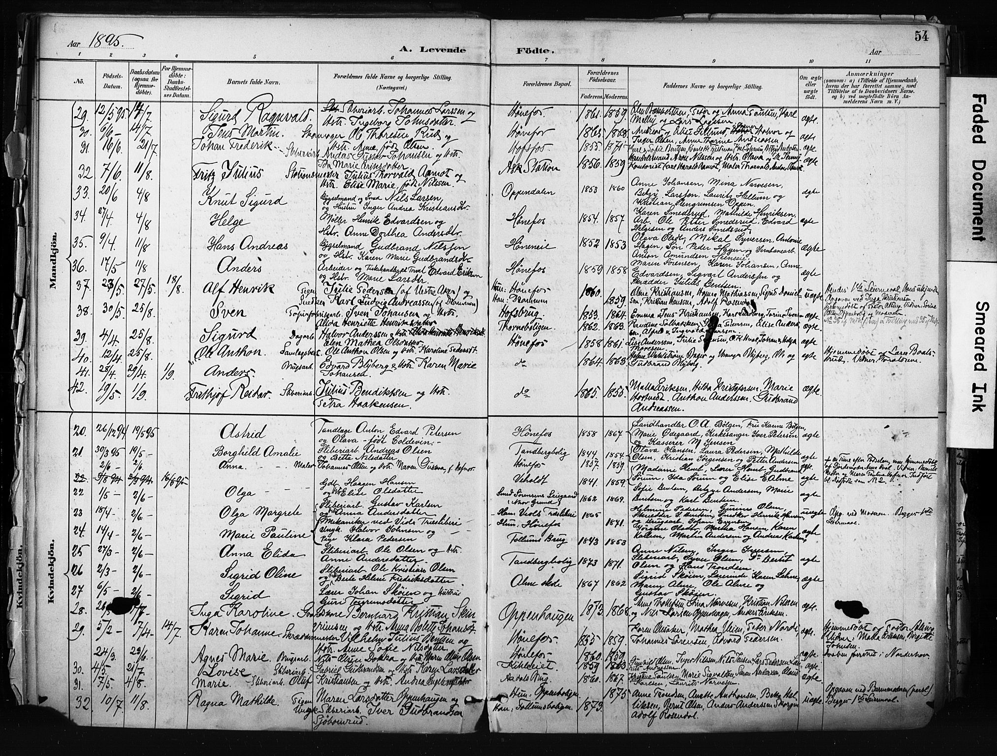 Hønefoss kirkebøker, AV/SAKO-A-609/F/Fa/L0002: Parish register (official) no. 2, 1887-1906, p. 54