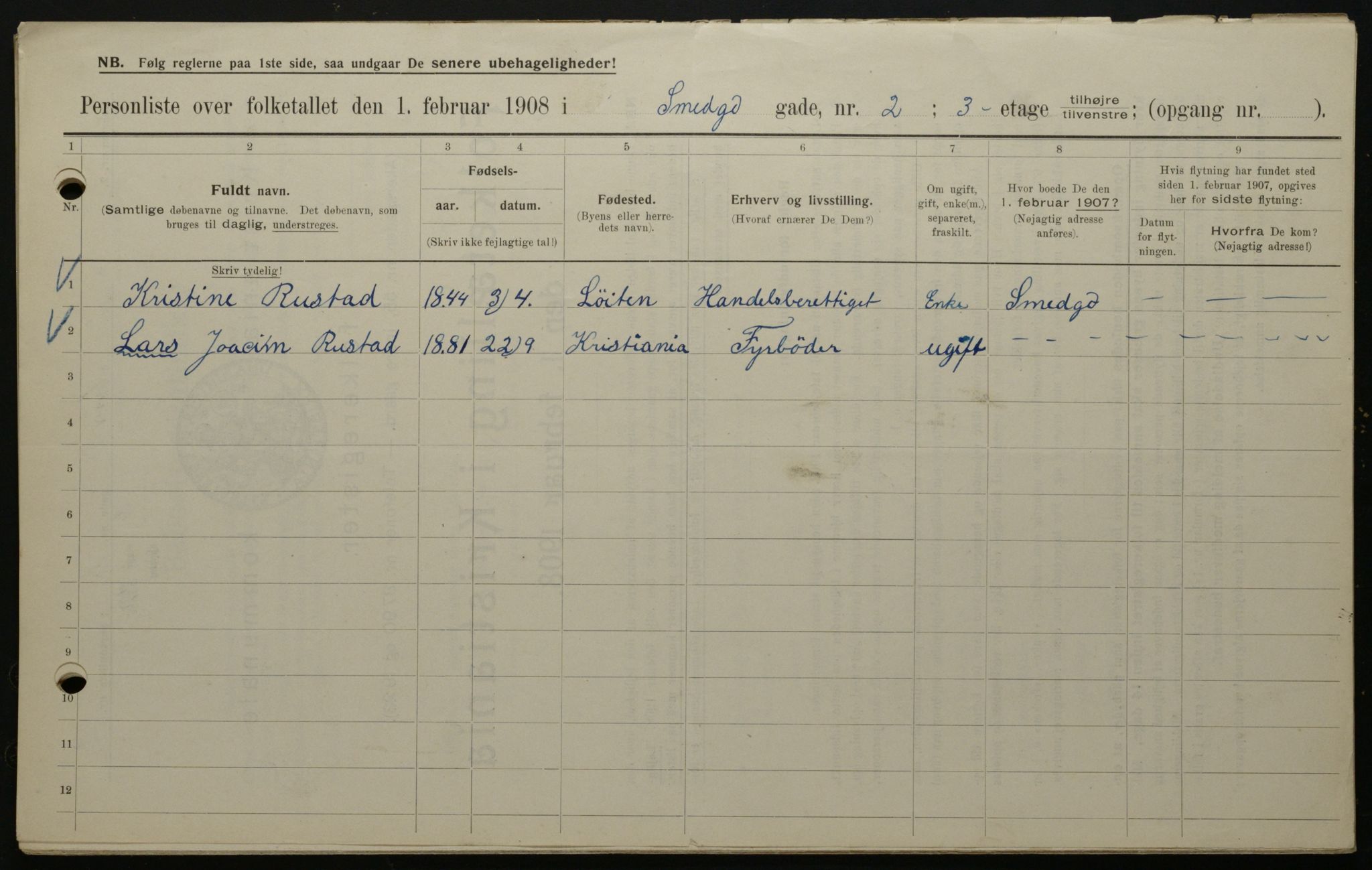 OBA, Municipal Census 1908 for Kristiania, 1908, p. 87428