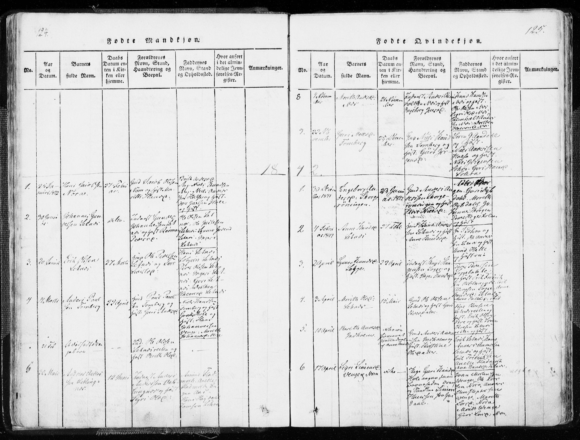 Ministerialprotokoller, klokkerbøker og fødselsregistre - Møre og Romsdal, AV/SAT-A-1454/544/L0571: Parish register (official) no. 544A04, 1818-1853, p. 124-125